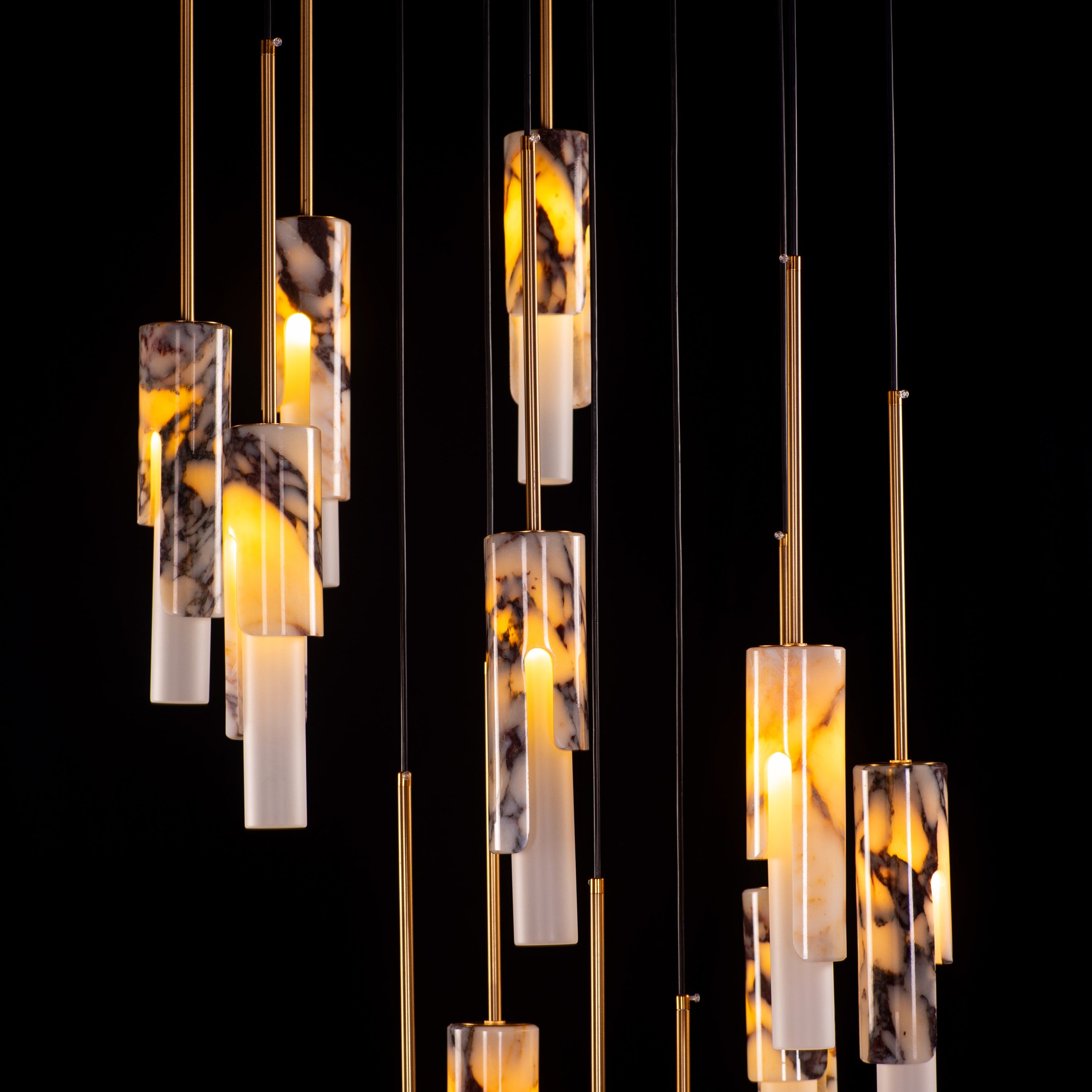 Veil Of Smoke (Gold, Black, White) Marble Double Height Chandelier