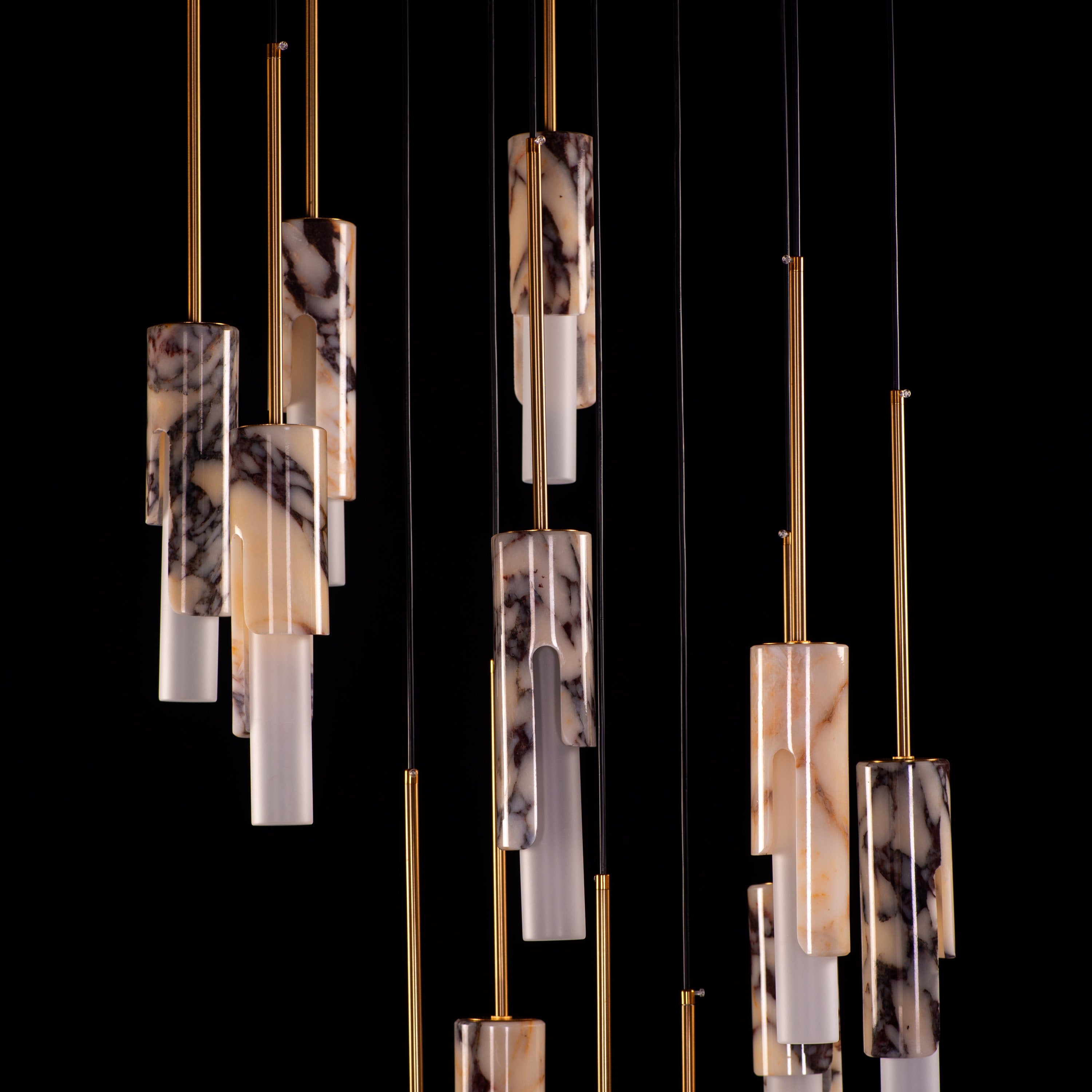 Veil Of Smoke (Gold, Black, White) Marble Double Height Chandelier