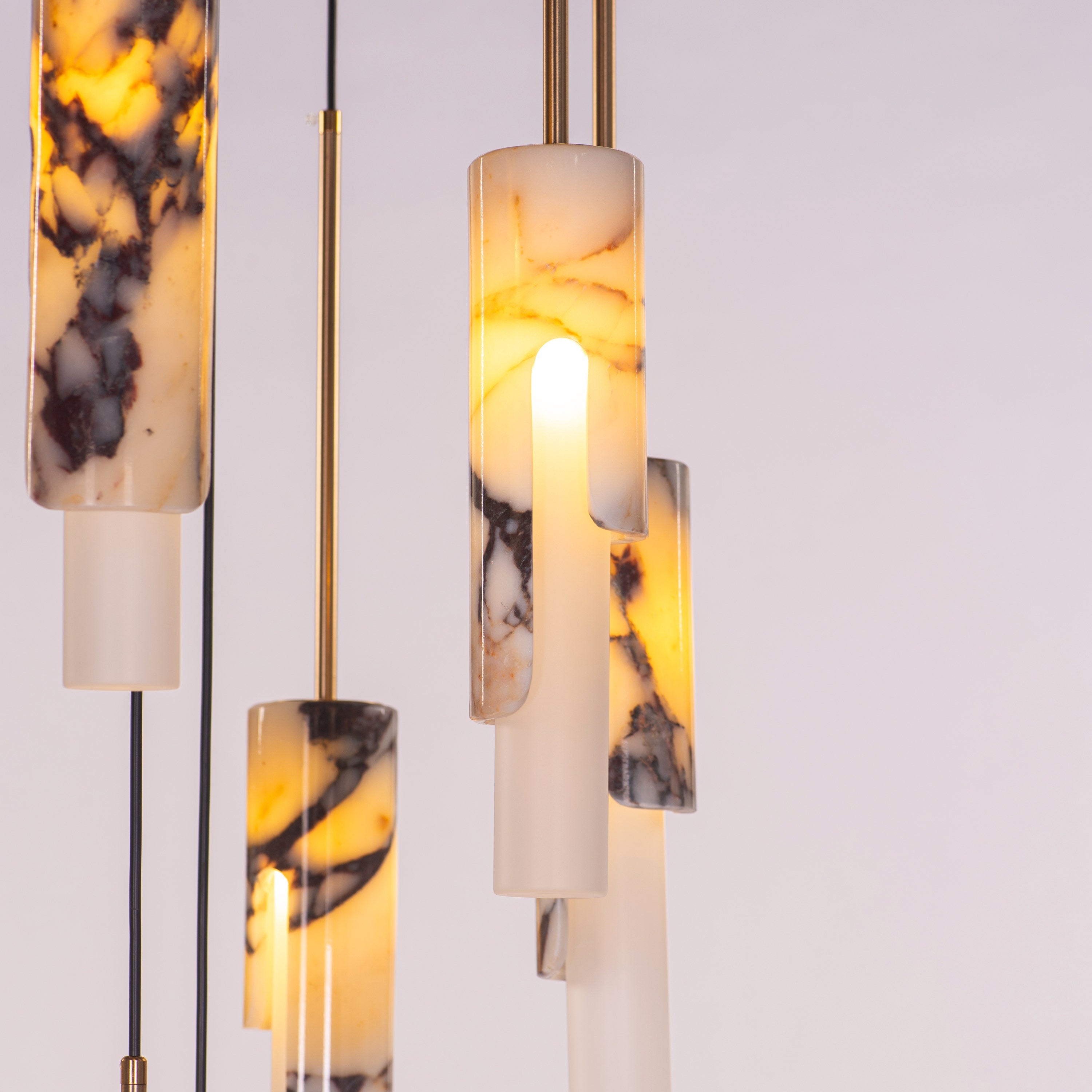 Veil Of Smoke (Gold, Black, White) Marble Double Height Chandelier