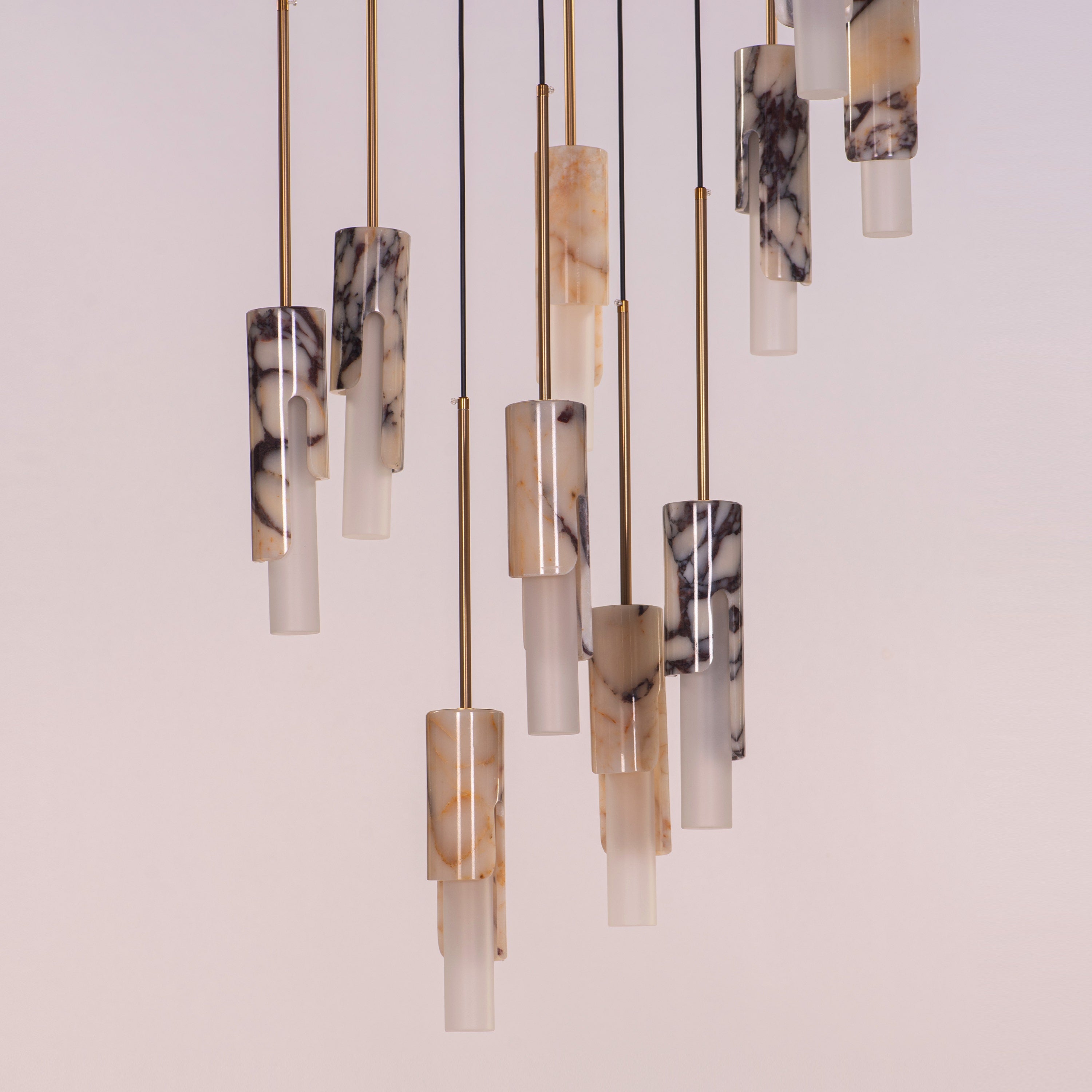 Veil Of Smoke (Gold, Black, White) Marble Double Height Chandelier