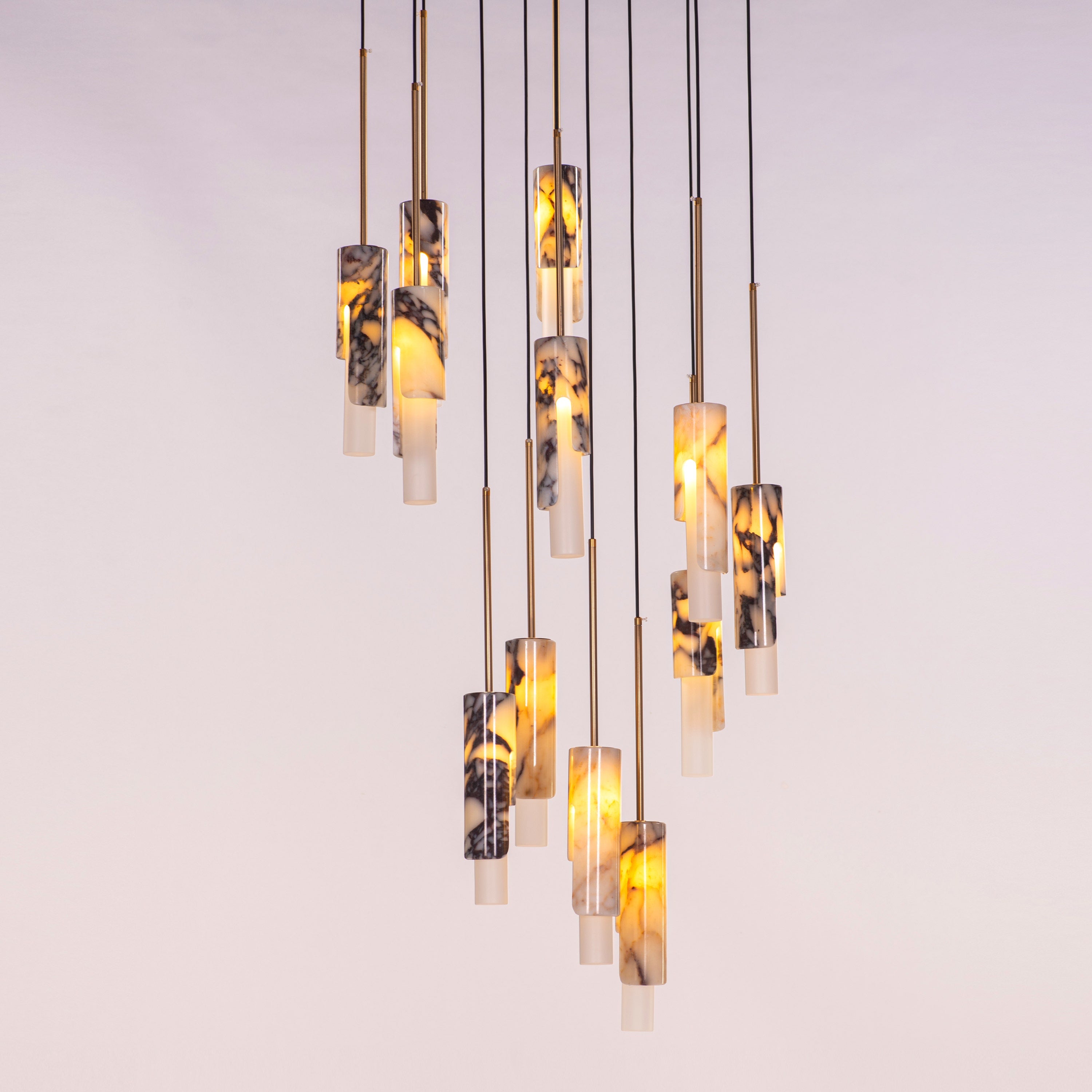 Veil Of Smoke (Gold, Black, White) Marble Double Height Chandelier