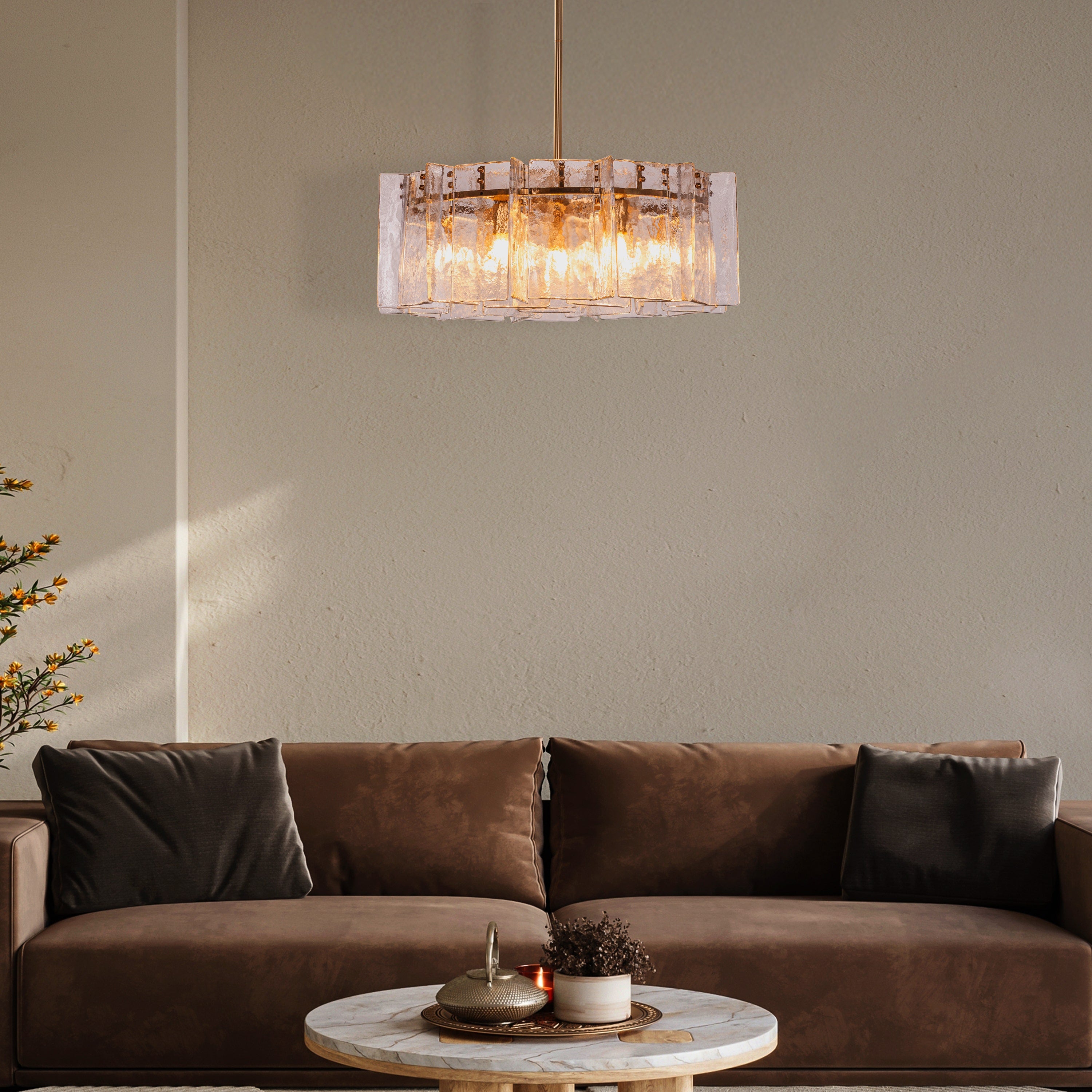 Rose Rhapsody (Gold) Textured Glass Round Chandelier