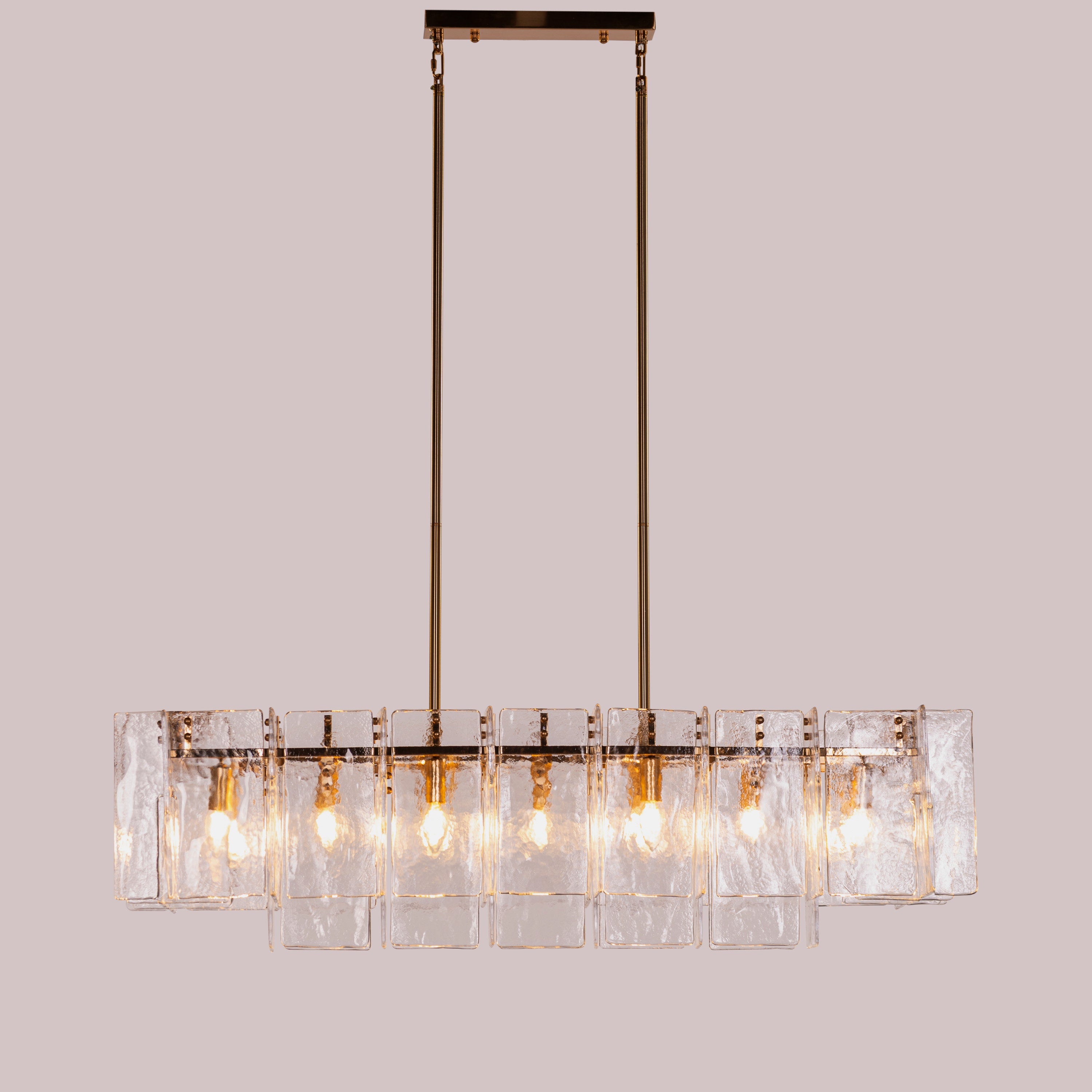 Rose Rhapsody (Gold) Textured Glass Rectangular Chandelier
