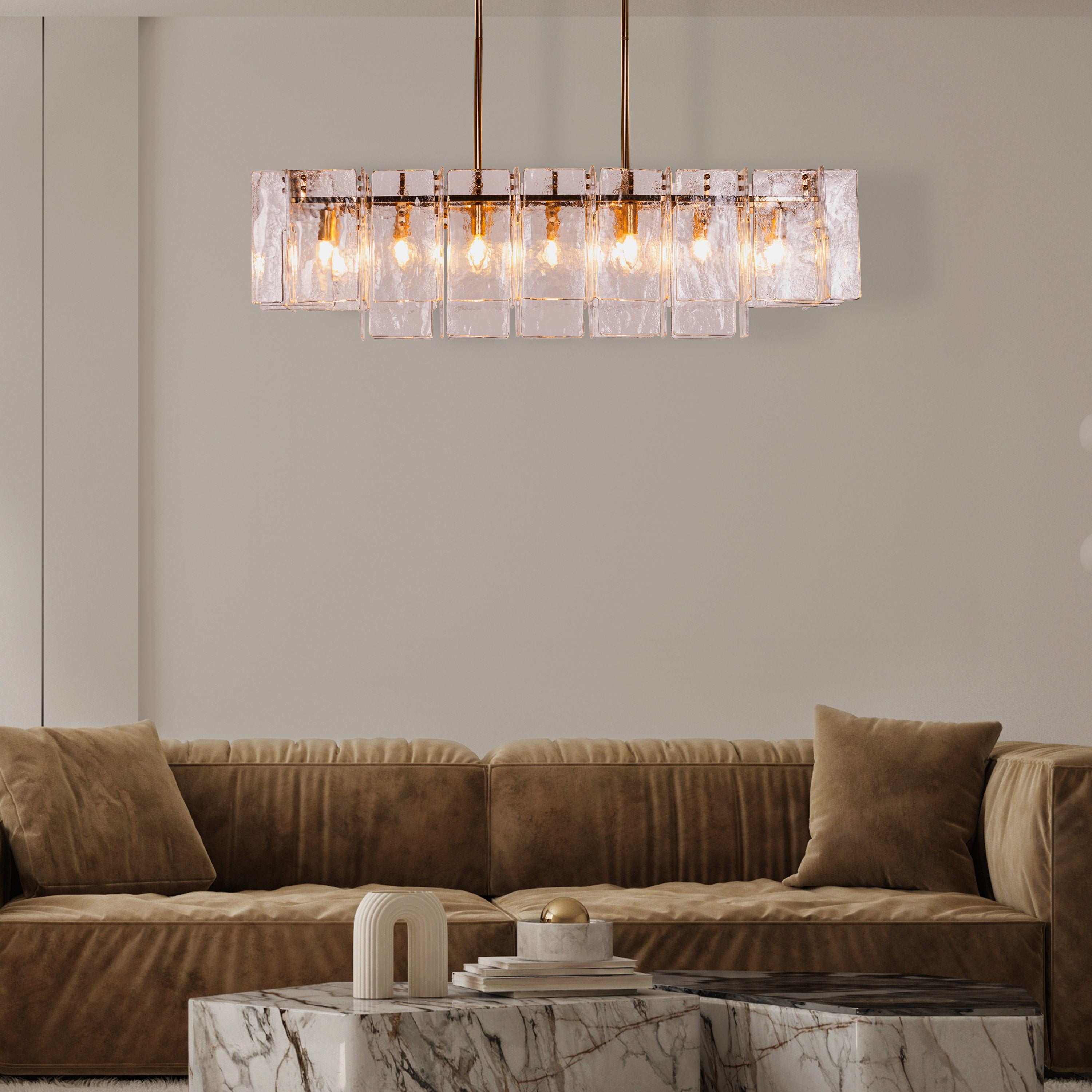 Rose Rhapsody (Gold) Textured Glass Rectangular Chandelier