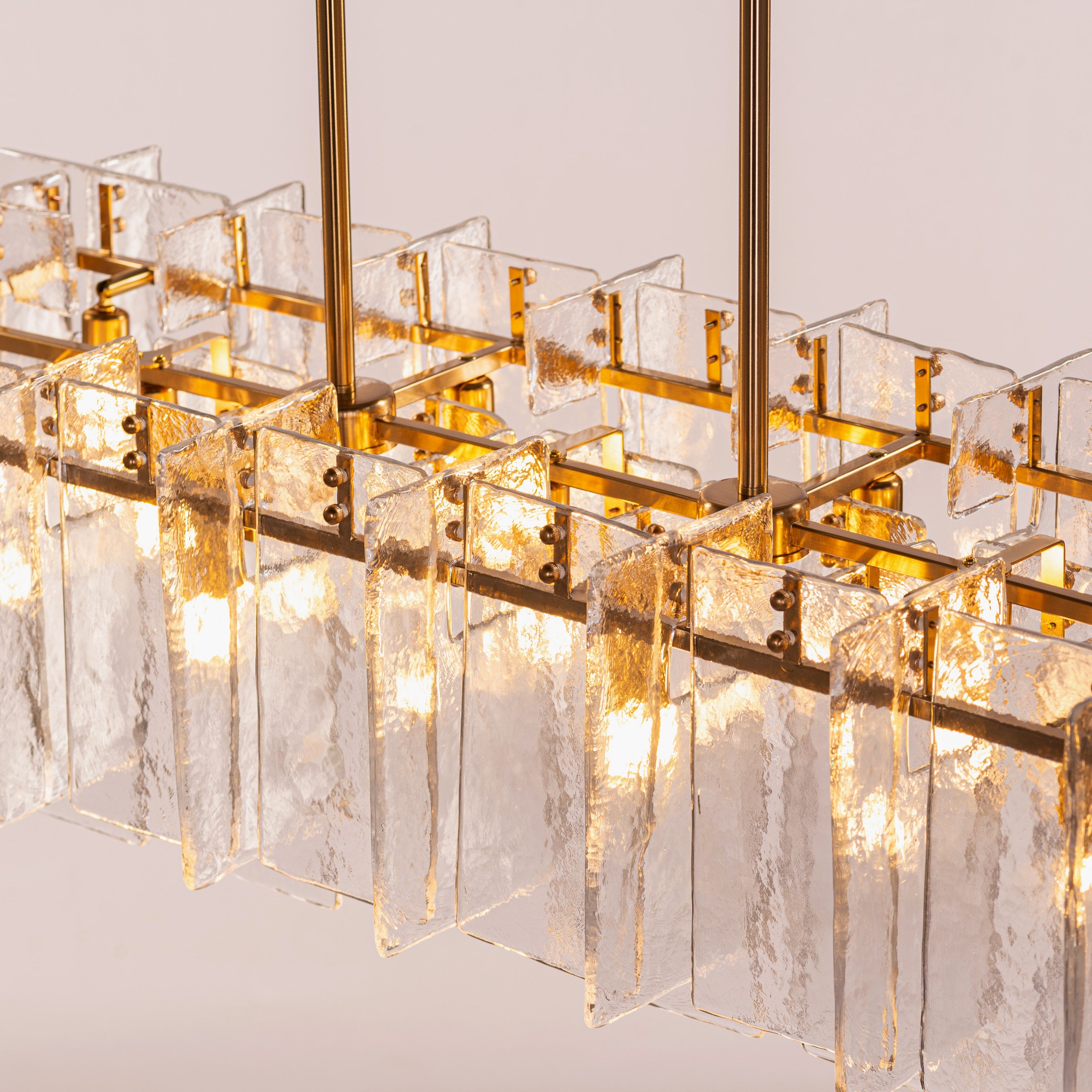 Rose Rhapsody (Gold) Textured Glass Rectangular Chandelier