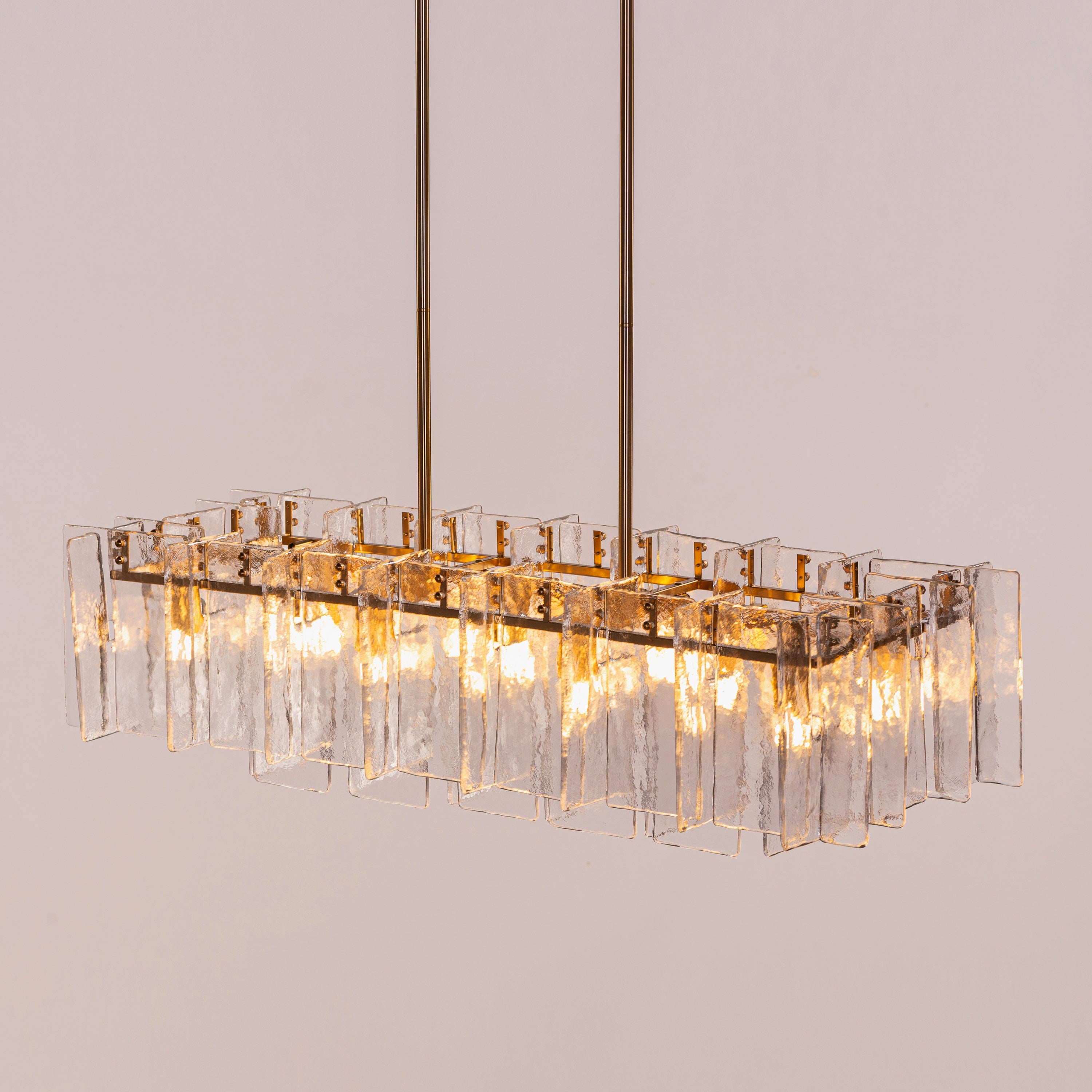 Rose Rhapsody (Gold) Textured Glass Rectangular Chandelier