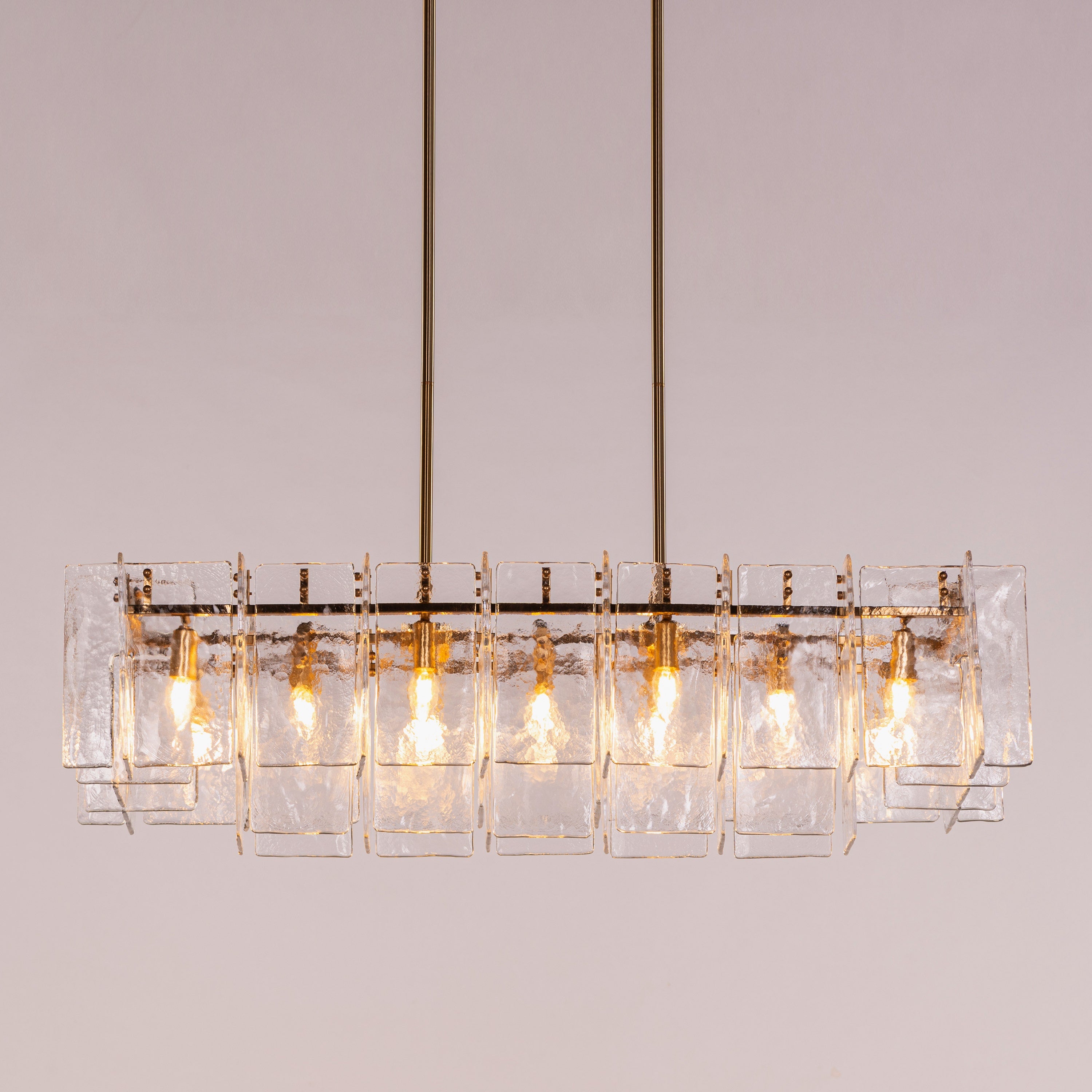 Rose Rhapsody (Gold) Textured Glass Rectangular Chandelier