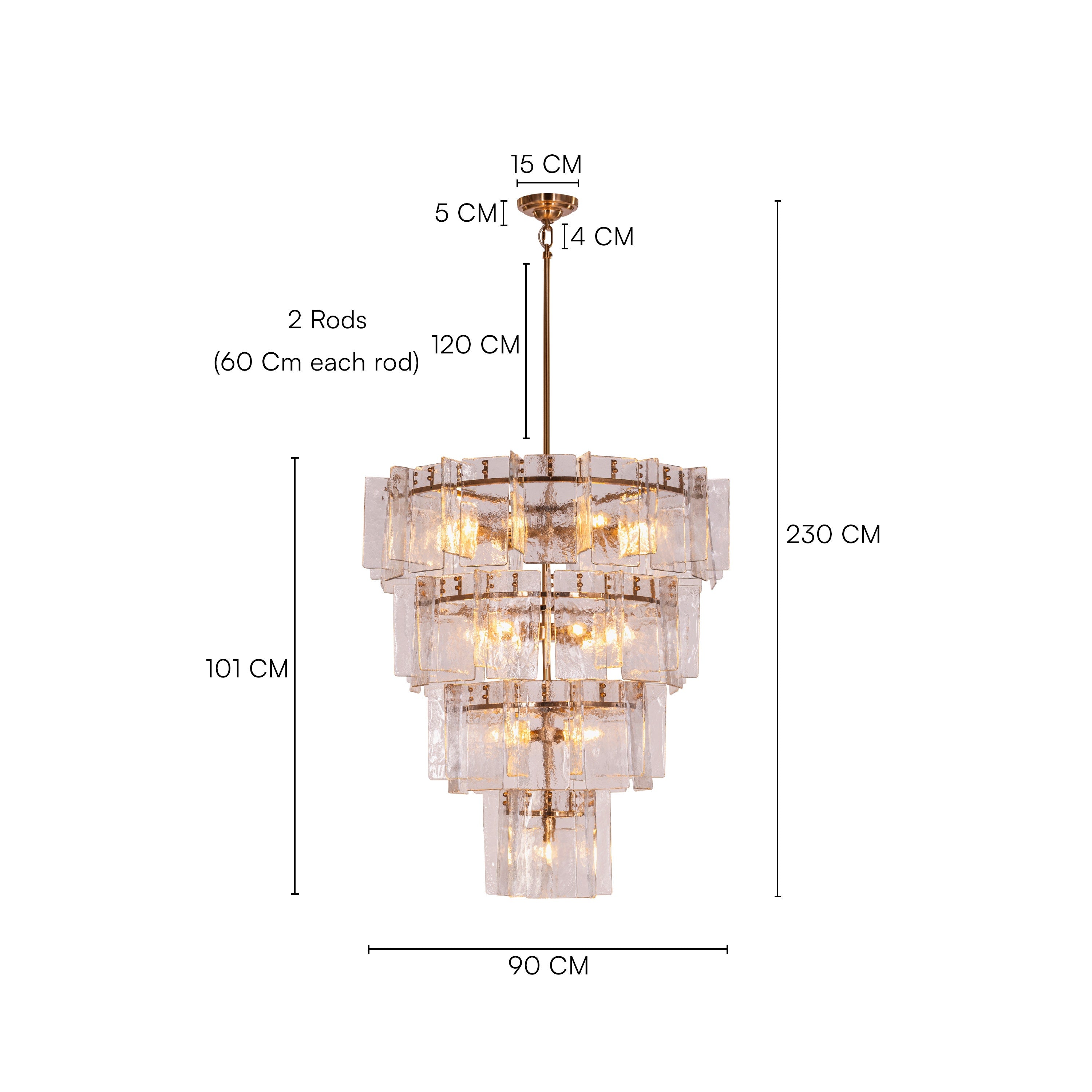 Rose Rhapsody (Gold) Textured Glass Double Height Chandelier