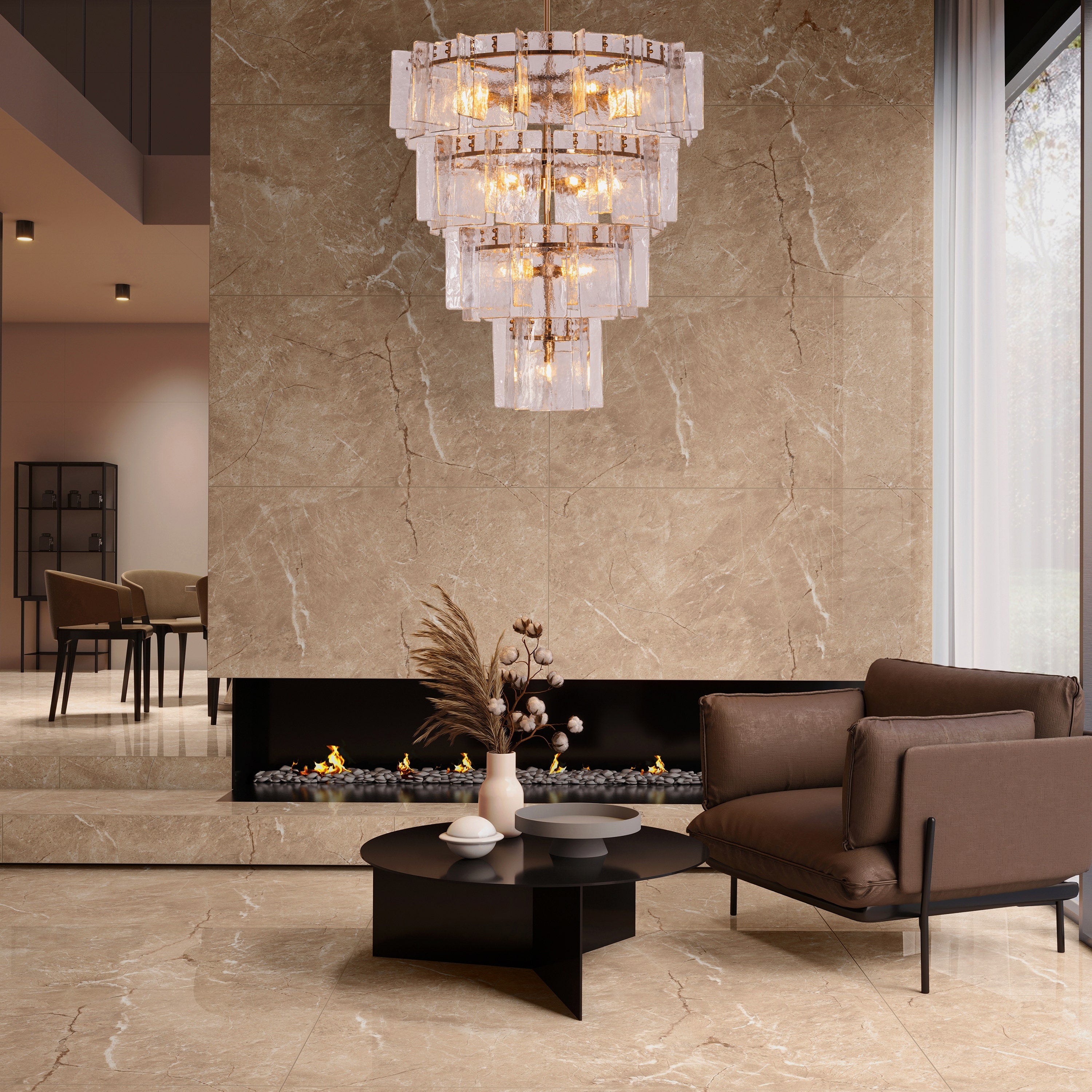 Rose Rhapsody (Gold) Textured Glass Double Height Chandelier