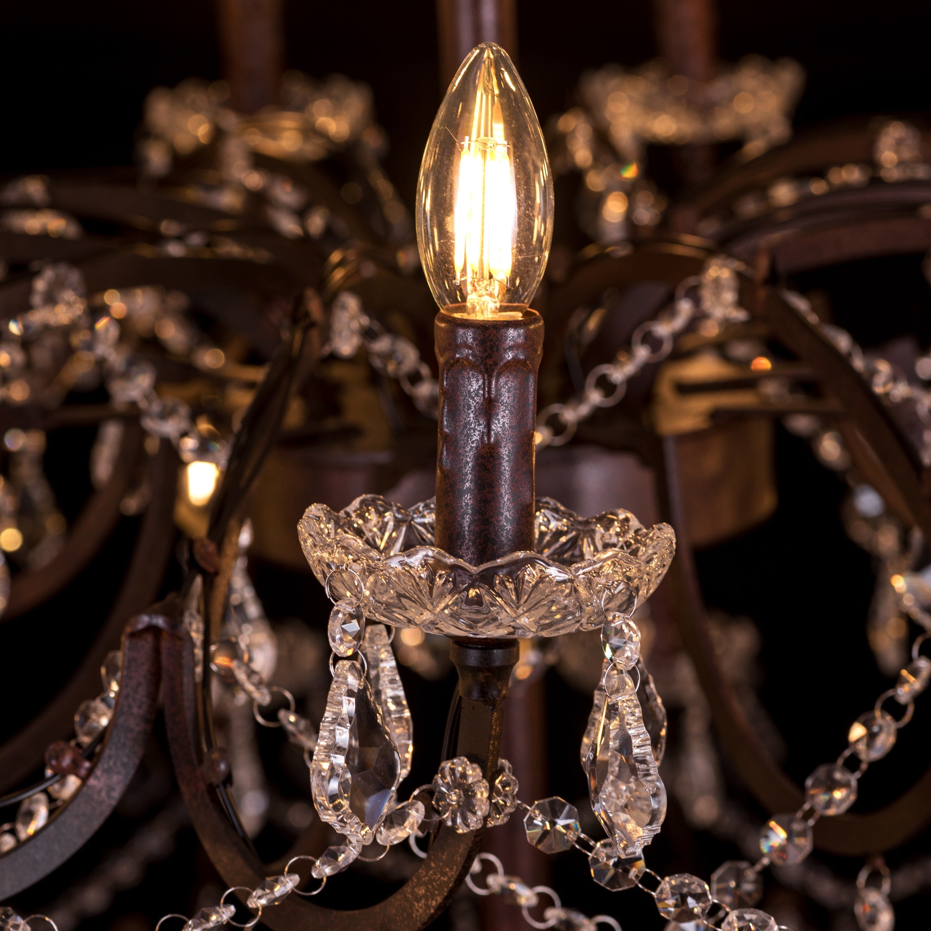 Victorian Masterpiece (Large, Antique Rust) Crystal Double Height Chandelier