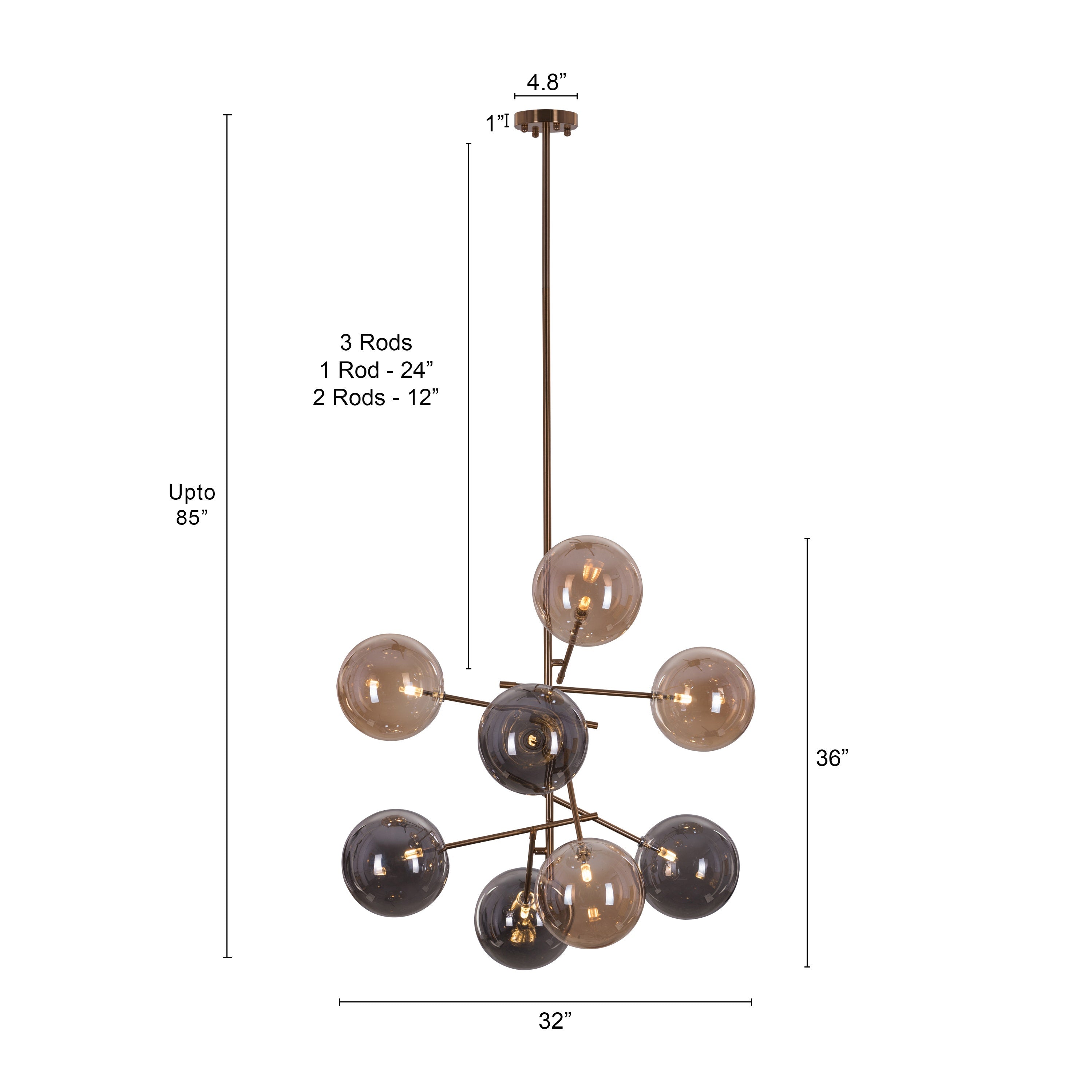 Pied Piper Posh (Large, Amber, Smokey Grey) Glass Chandelier