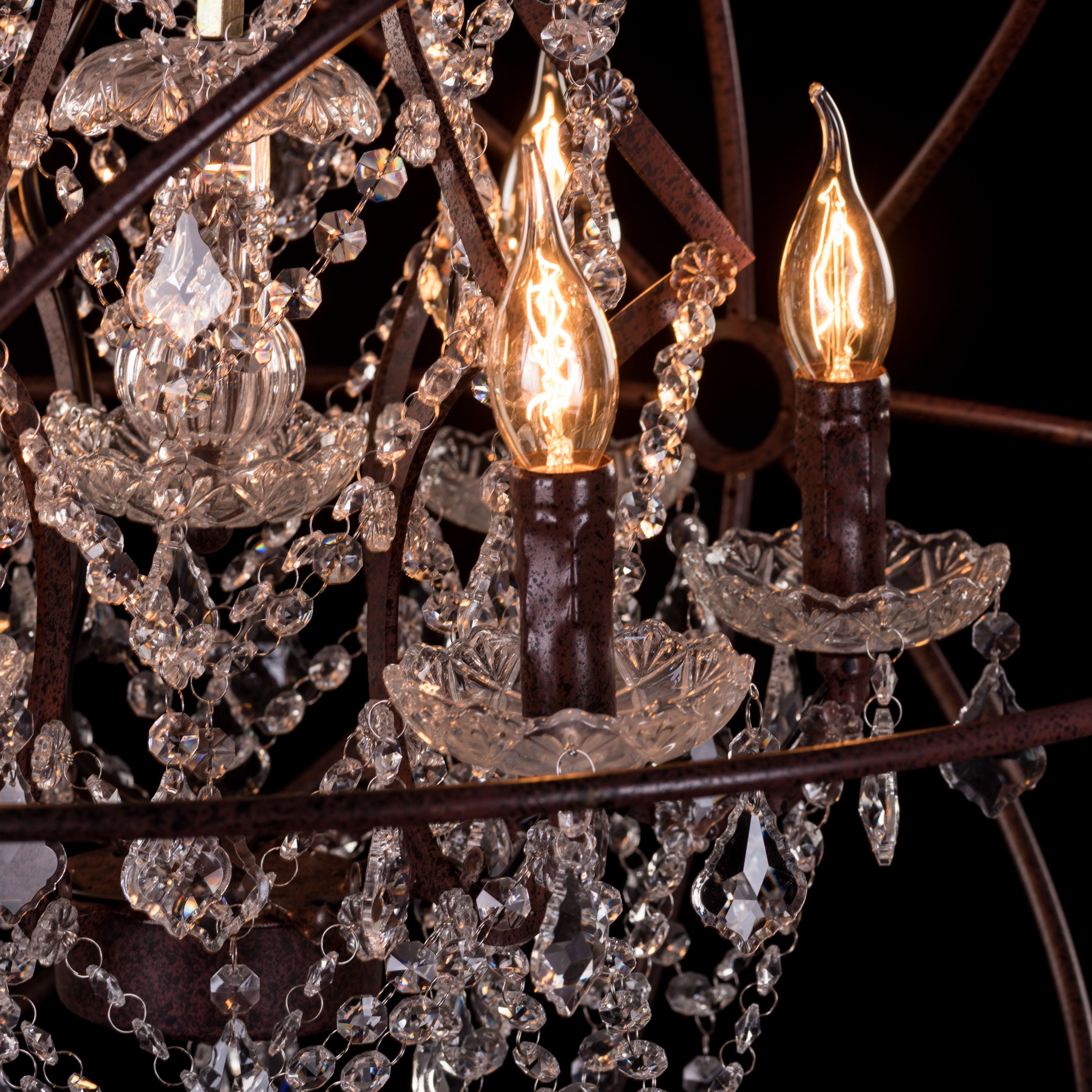 Moonlight Rendezvous (Large, Rust Iron) Crystal Chandelier