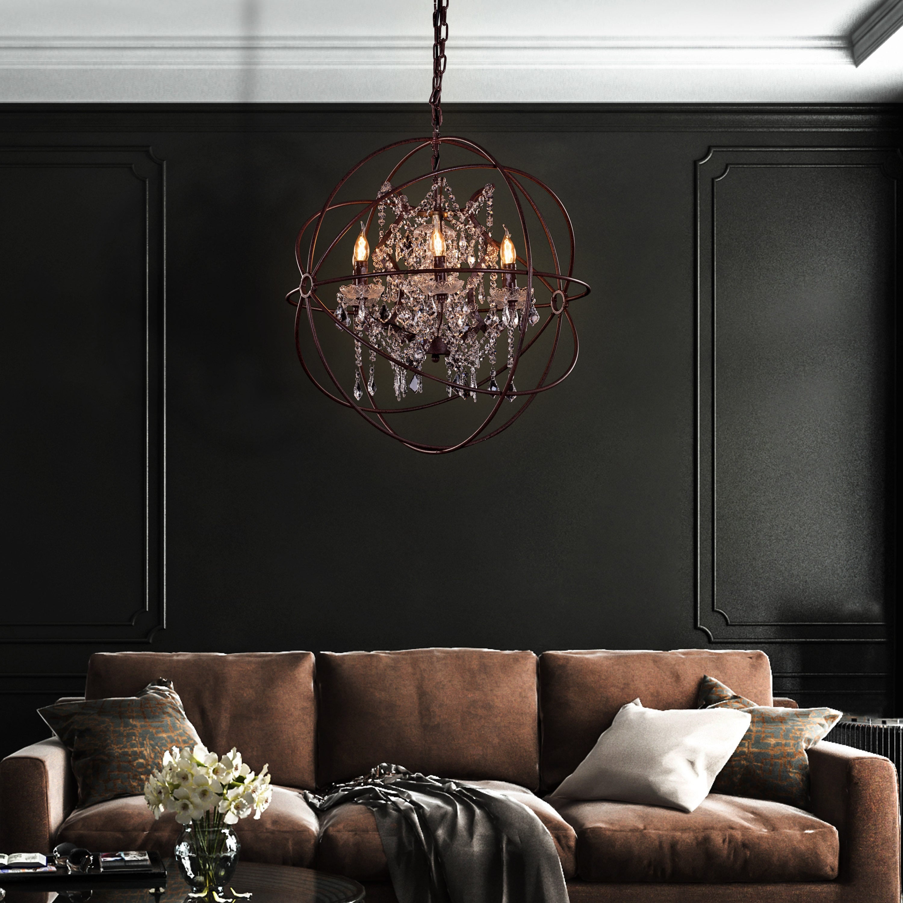 Moonlight Rendezvous (Large, Rust Iron) Crystal Chandelier