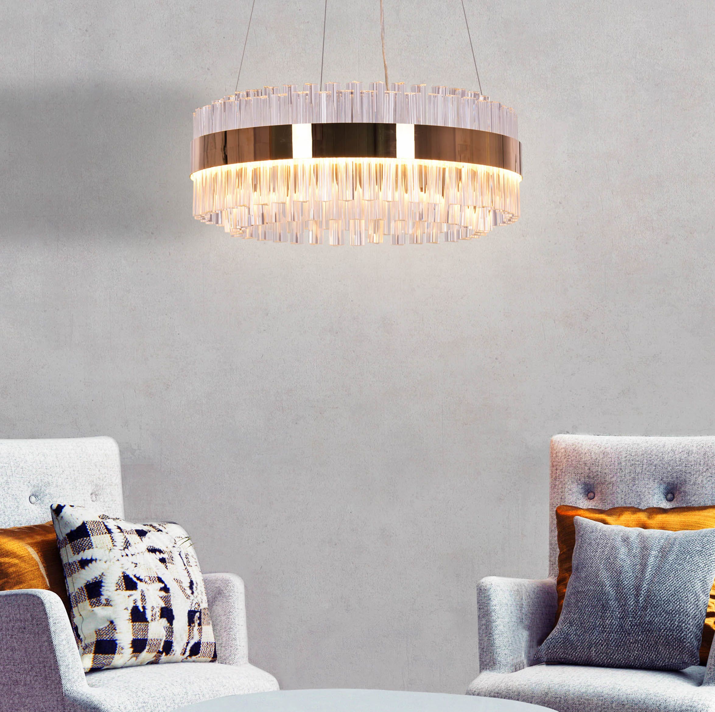 Lighting Up Lisbon (Small, Gold, Dimmable LED With Remote Control) Crystal Chandelier