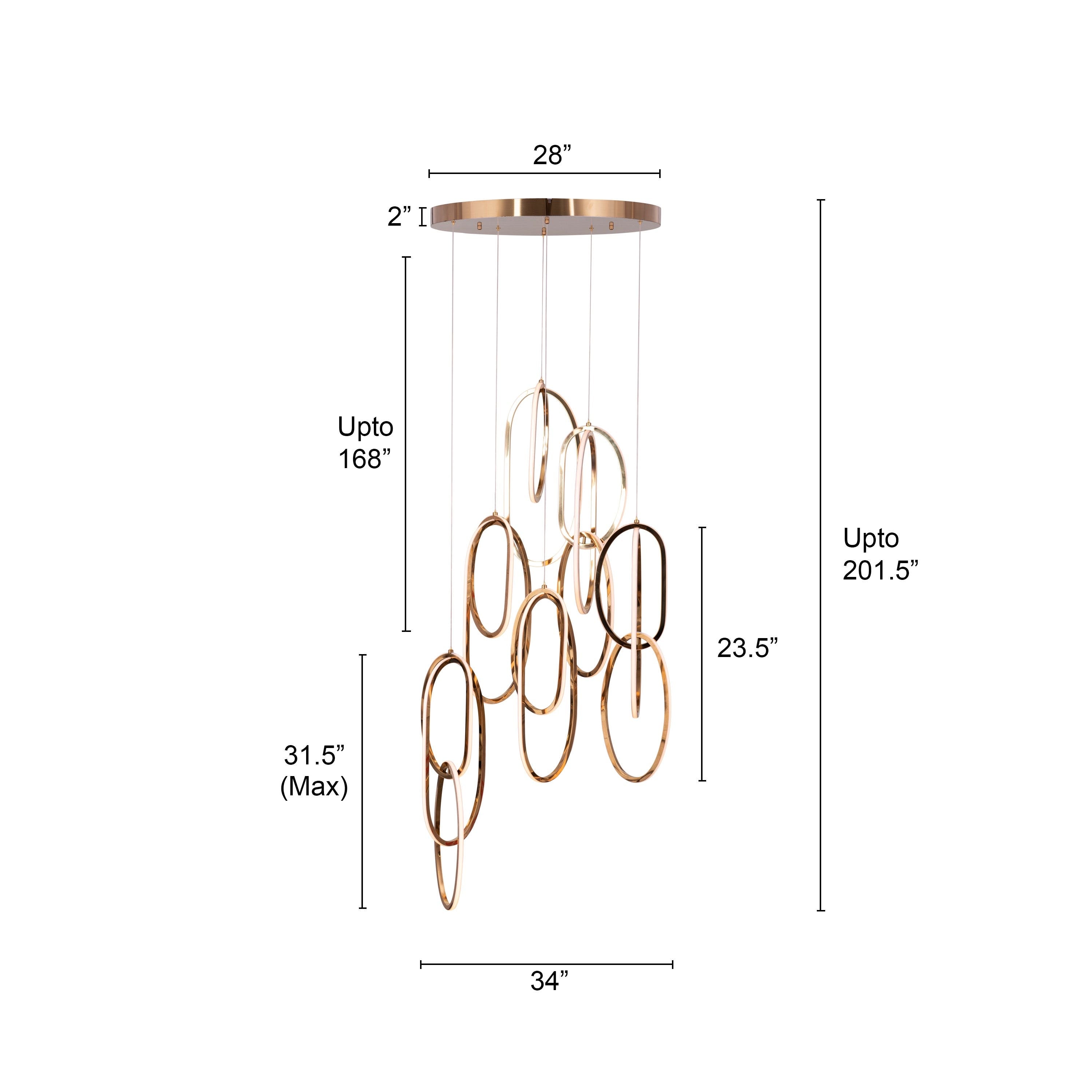 Front Row Seats (Large, Gold, 3 Color Dimmable LED with Remote Control) Double Height Chandelier