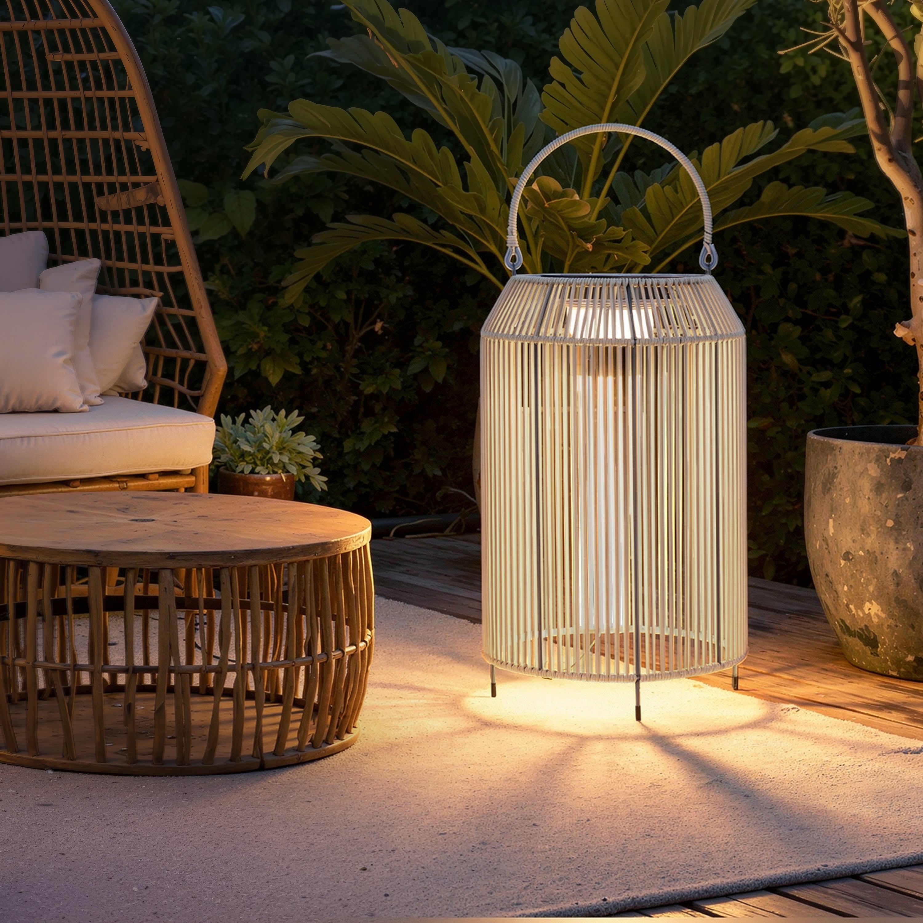 The Rattan Royale (Solar Powered-Rechargeable) Outdoor Floor Lamp