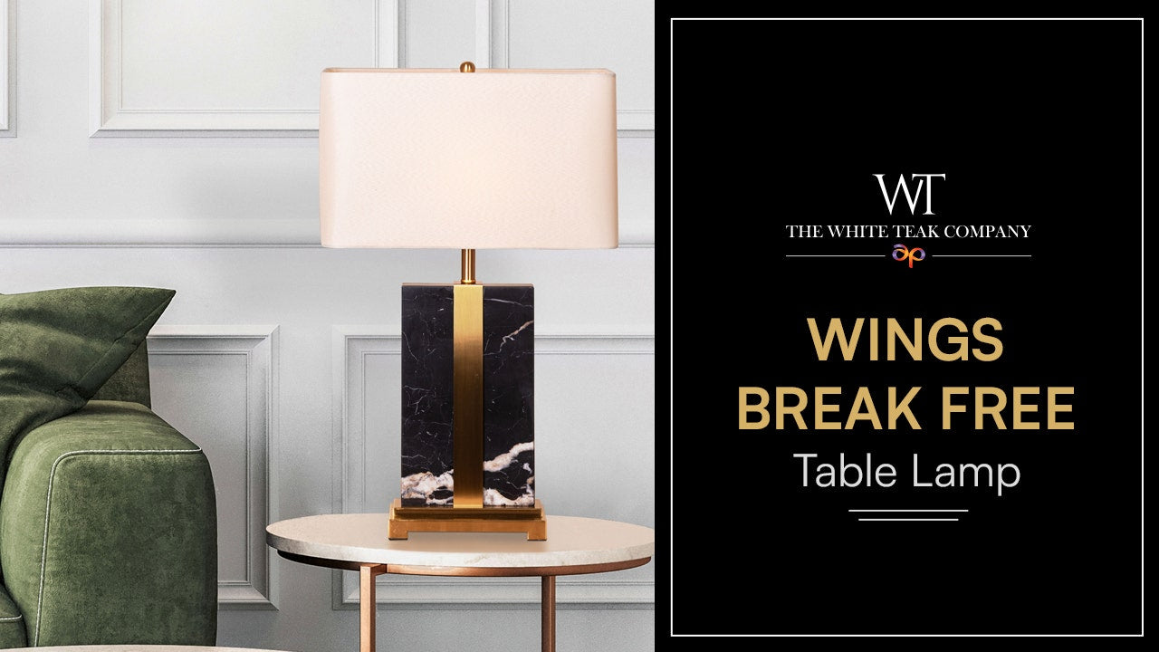 Wings Break Free (Black, Gold) Marble Table Lamp