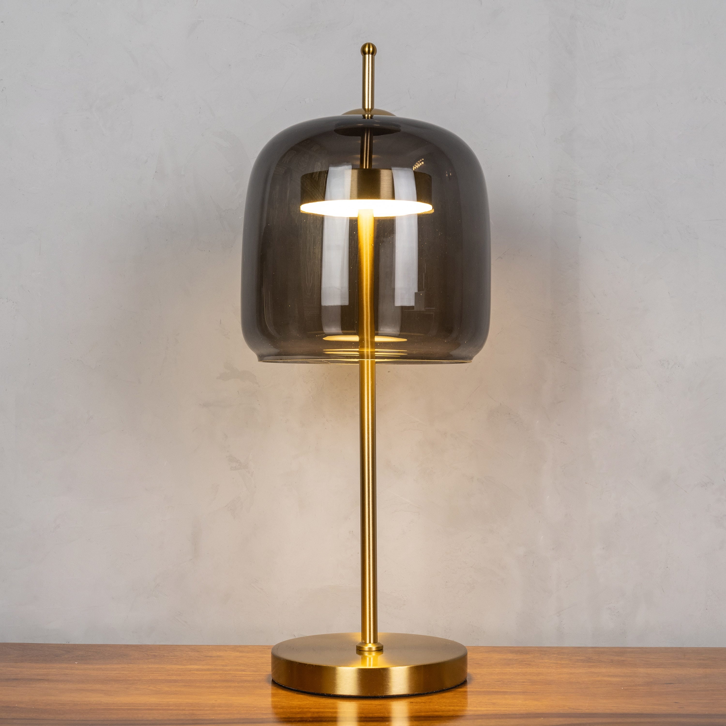 Sweet Escape (Smokey Grey, Gold, Built-In LED) Glass Table Lamp
