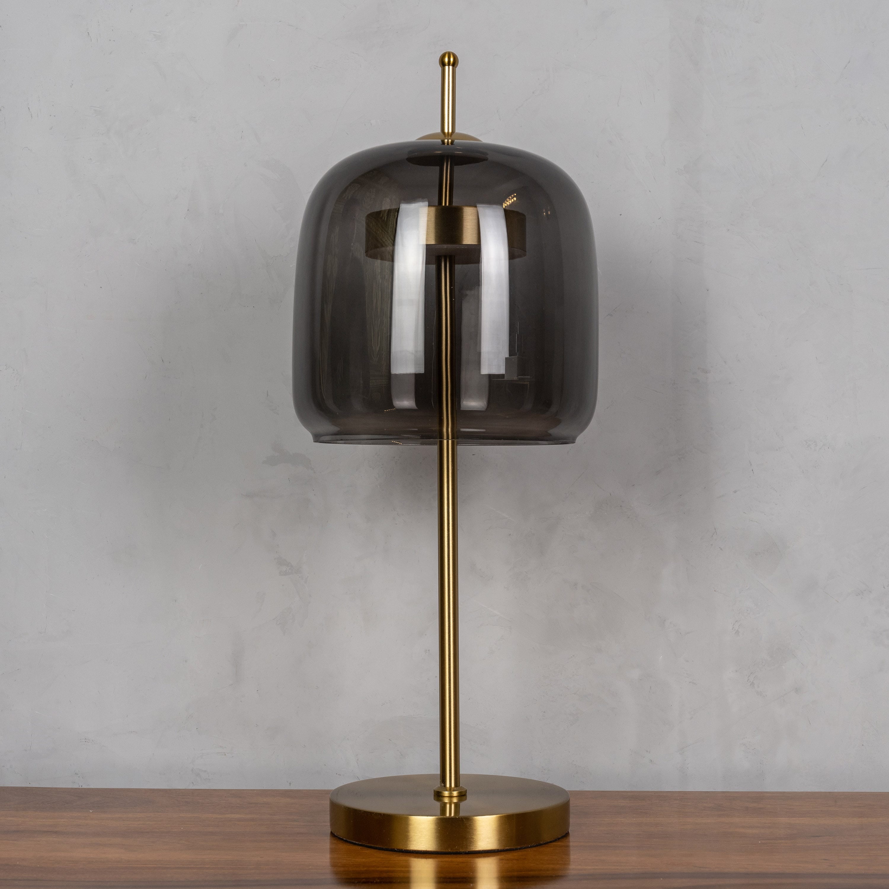 Sweet Escape (Smokey Grey, Gold, Built-In LED) Glass Table Lamp