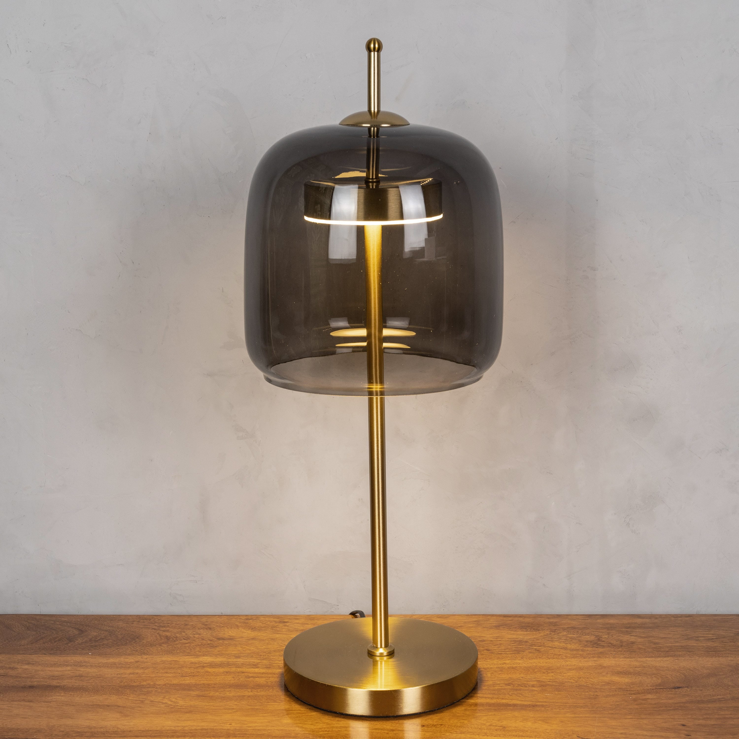 Sweet Escape (Smokey Grey, Gold, Built-In LED) Glass Table Lamp