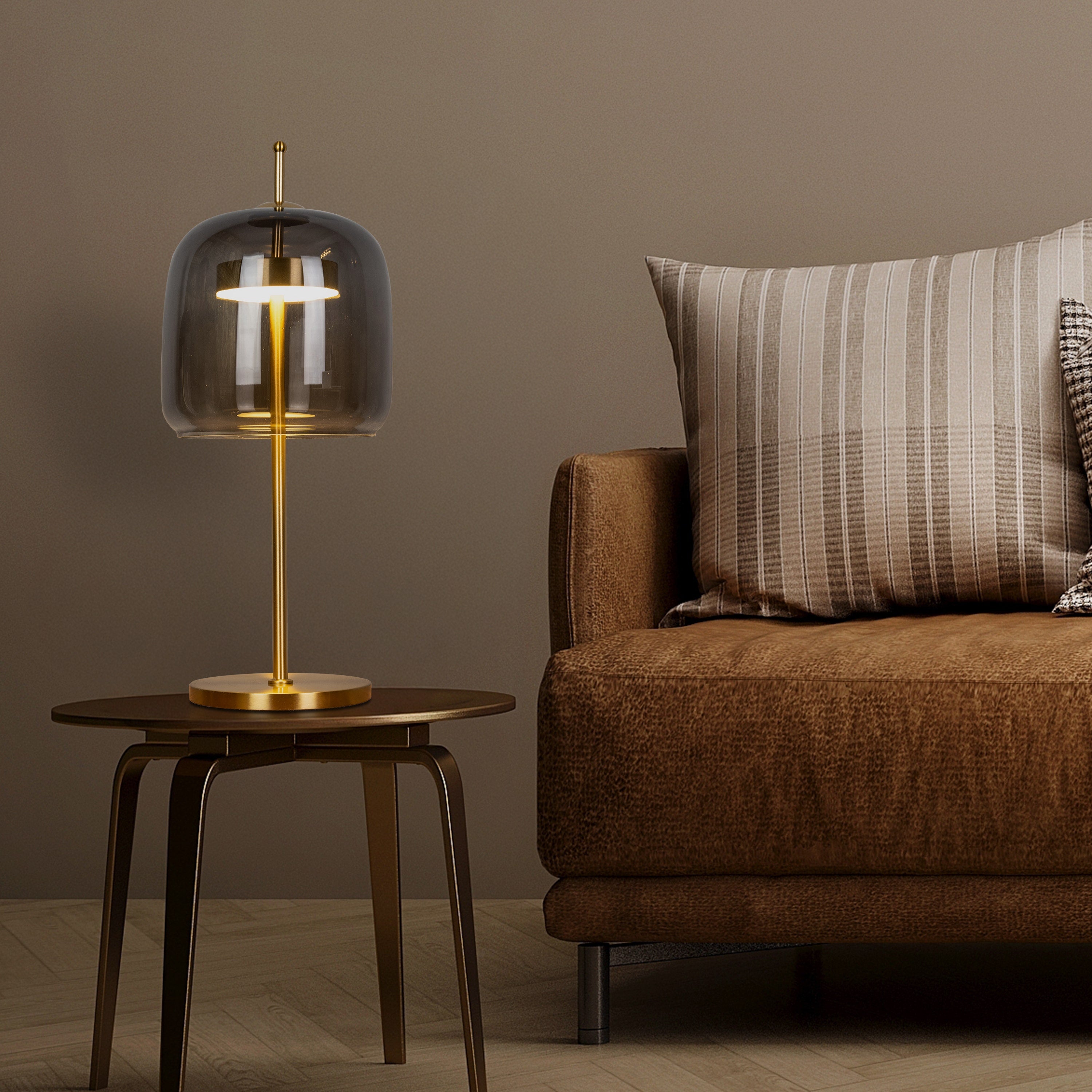 Sweet Escape (Smokey Grey, Gold, Built-In LED) Glass Table Lamp