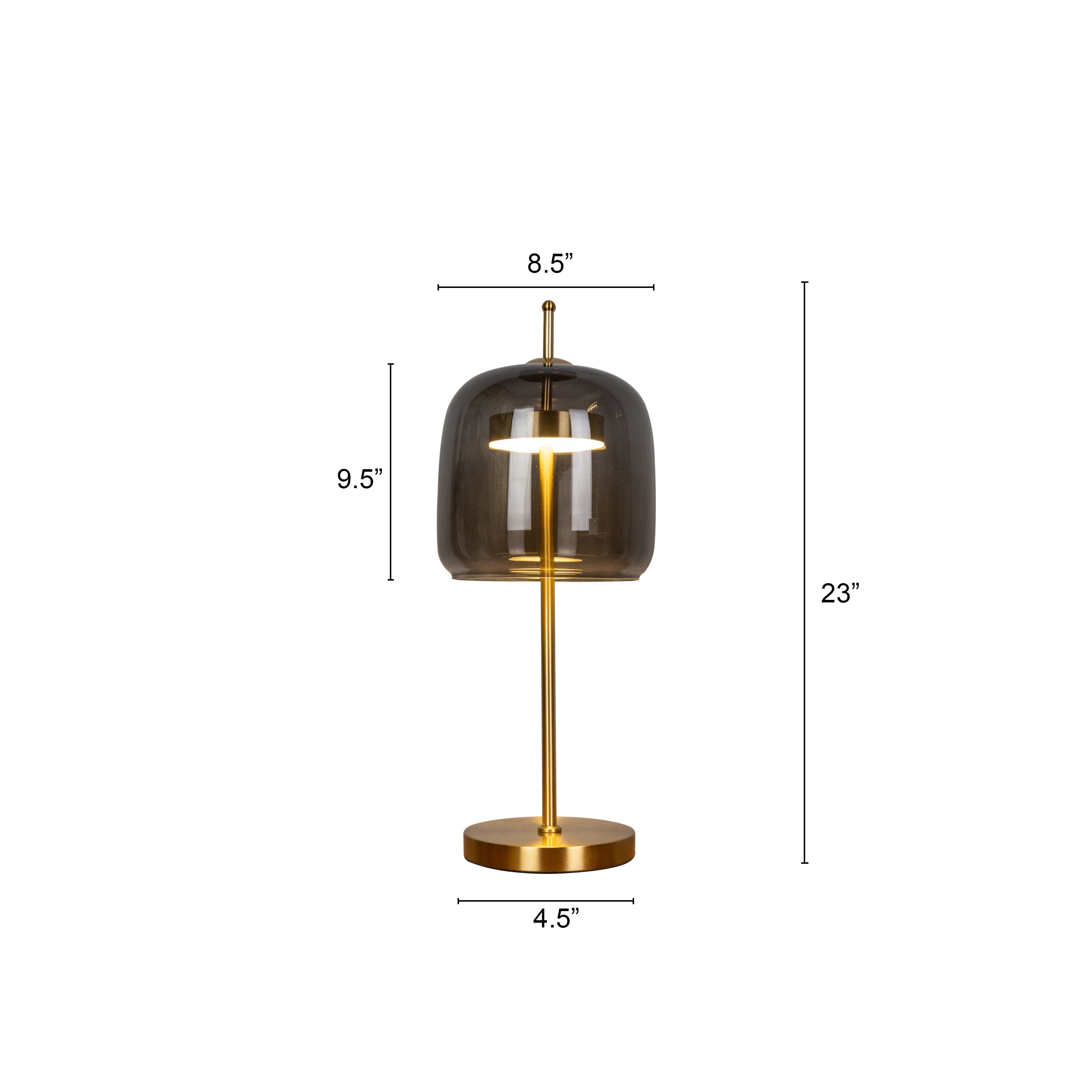 Sweet Escape (Smokey Grey, Gold, Built-In LED) Glass Table Lamp