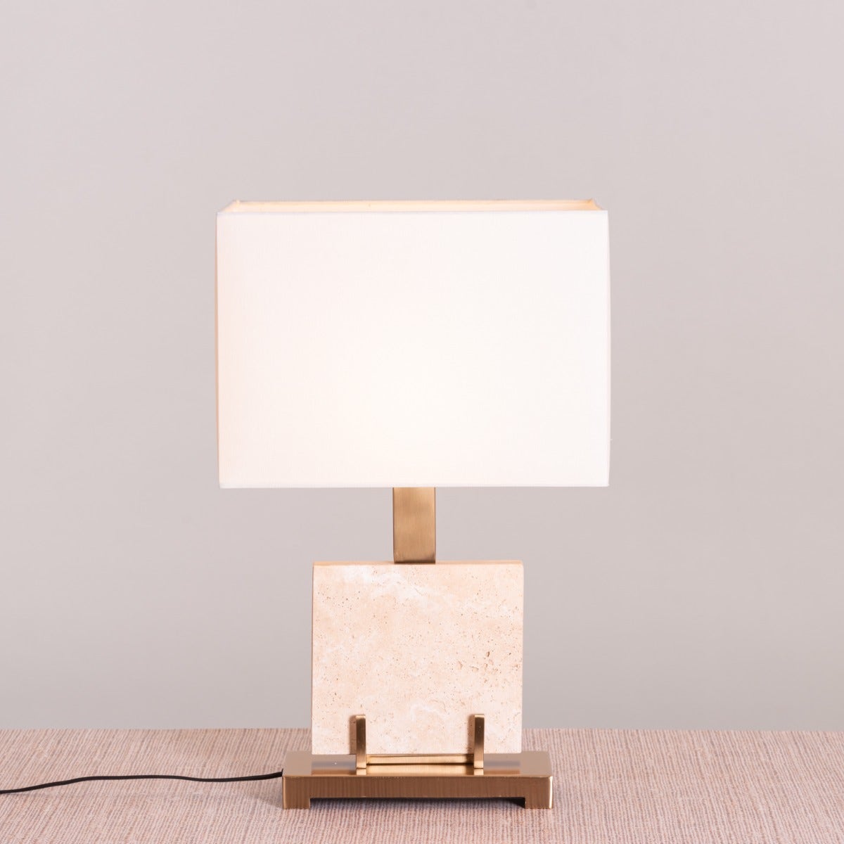 Marbled Travatino (Rectangular, Beige, White) Marble Table Lamp