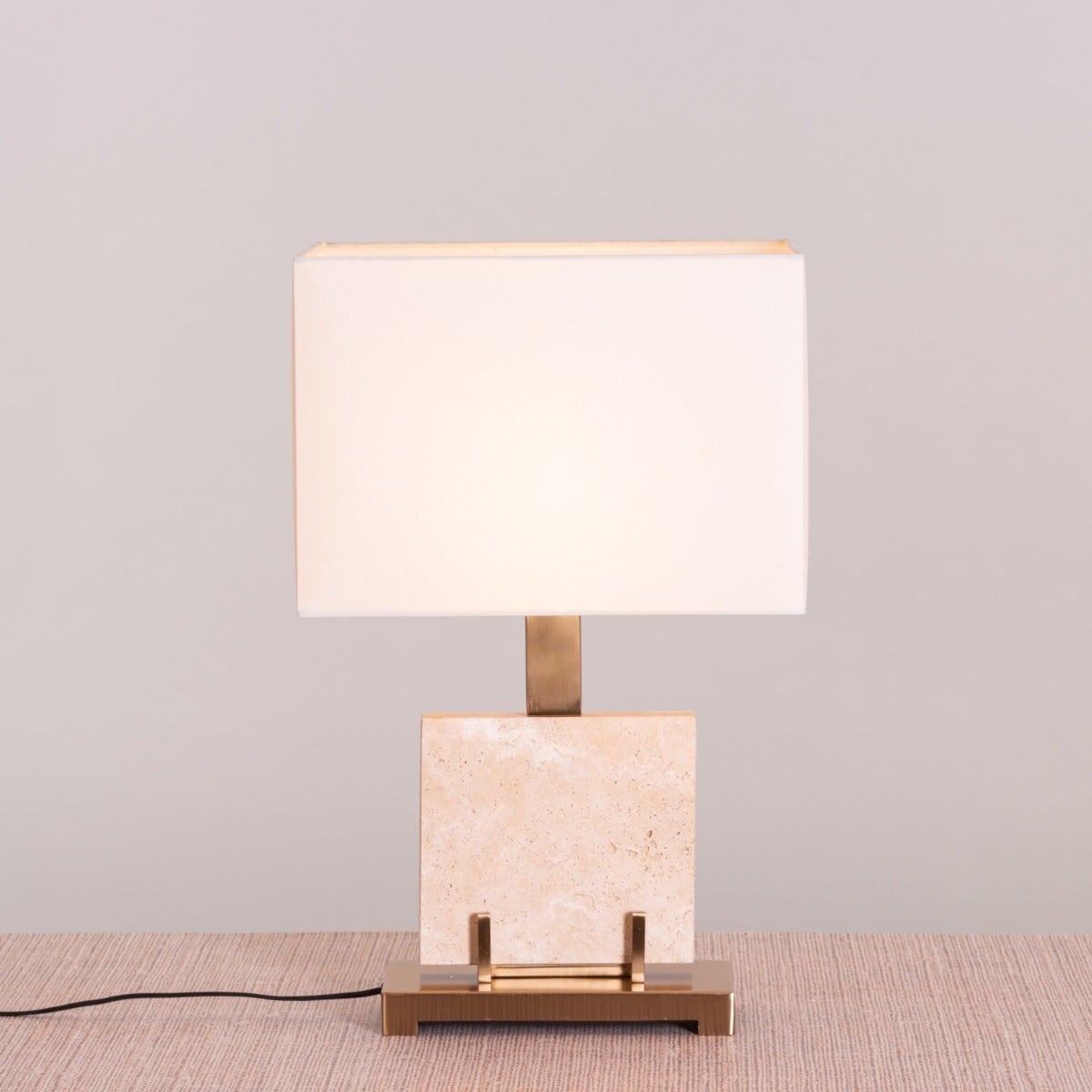 Marbled Travatino (Rectangular, Beige, White) Marble Table Lamp