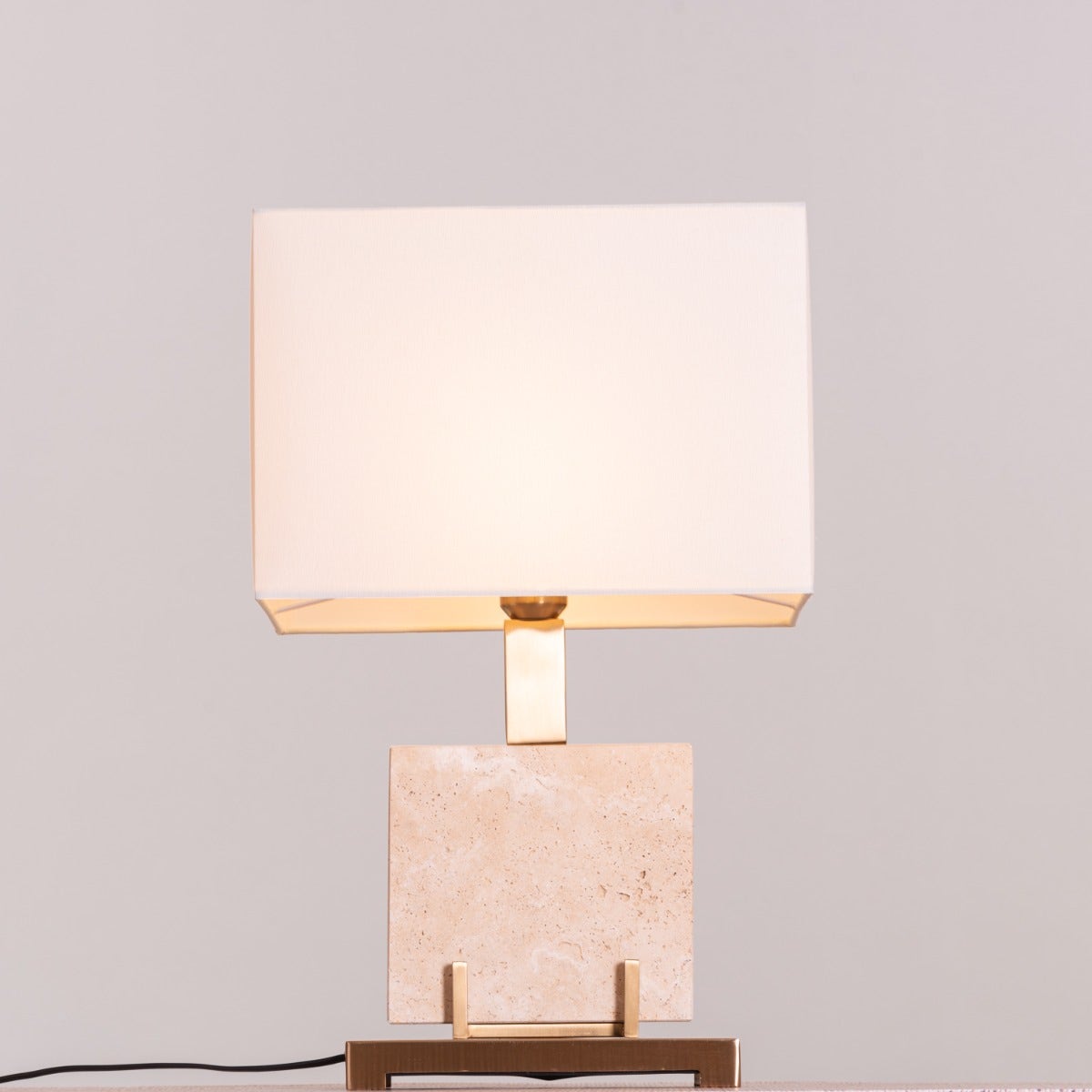 Marbled Travatino (Rectangular, Beige, White) Marble Table Lamp