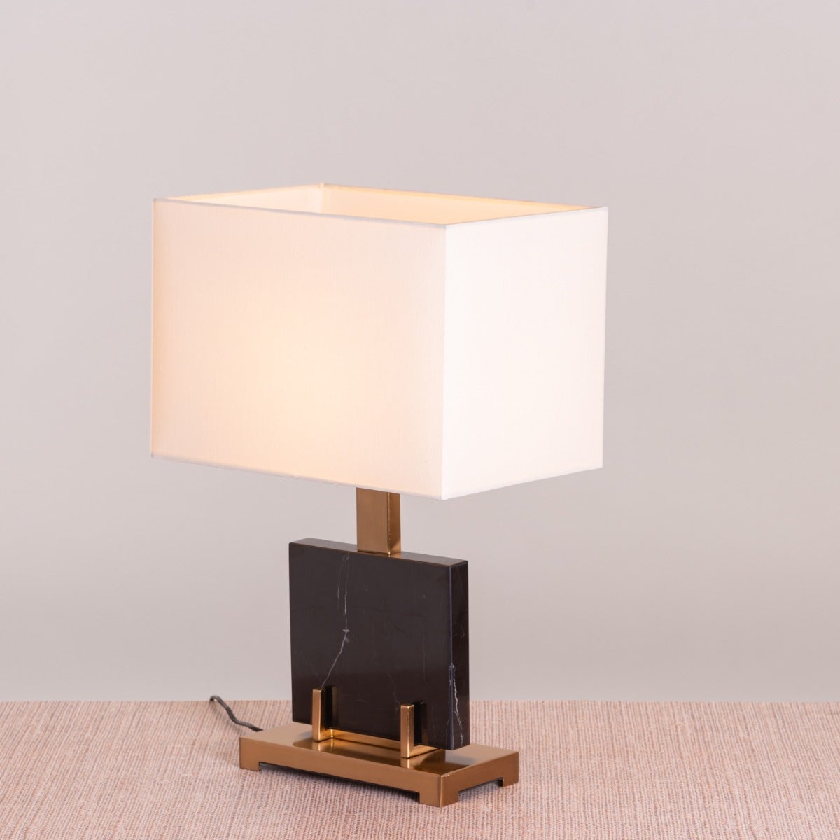 Marbled Travatino (Rectangular, Black, White) Marble Table Lamp