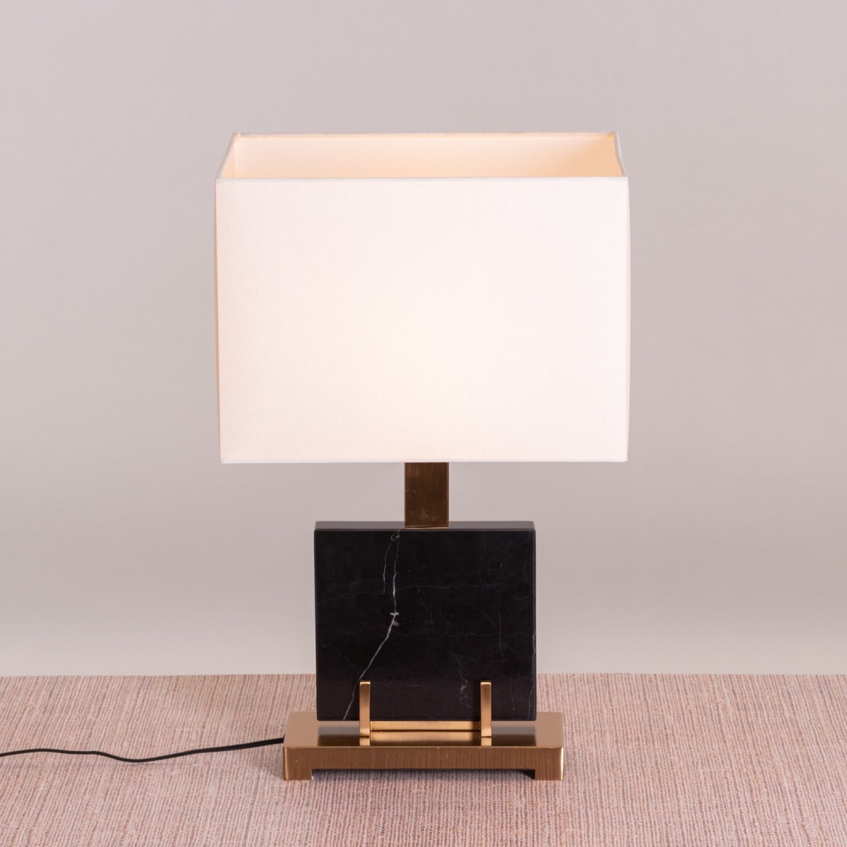 Marbled Travatino (Rectangular, Black, White) Marble Table Lamp