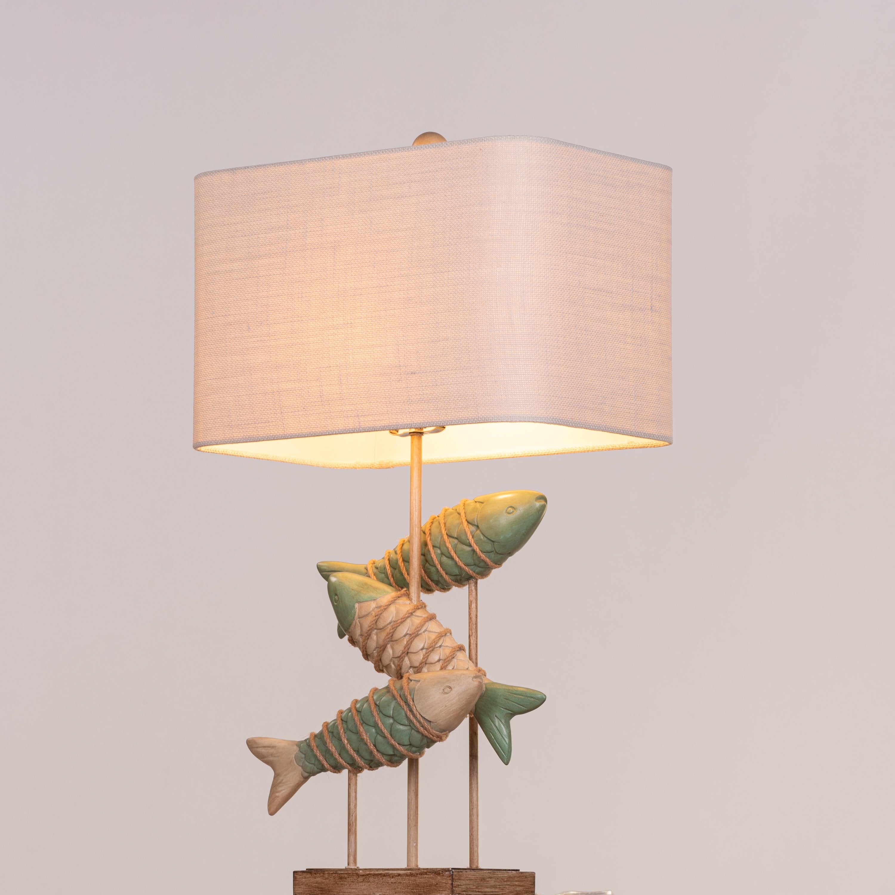 Something Fishy (Green, Beige) Wooden Table Lamp