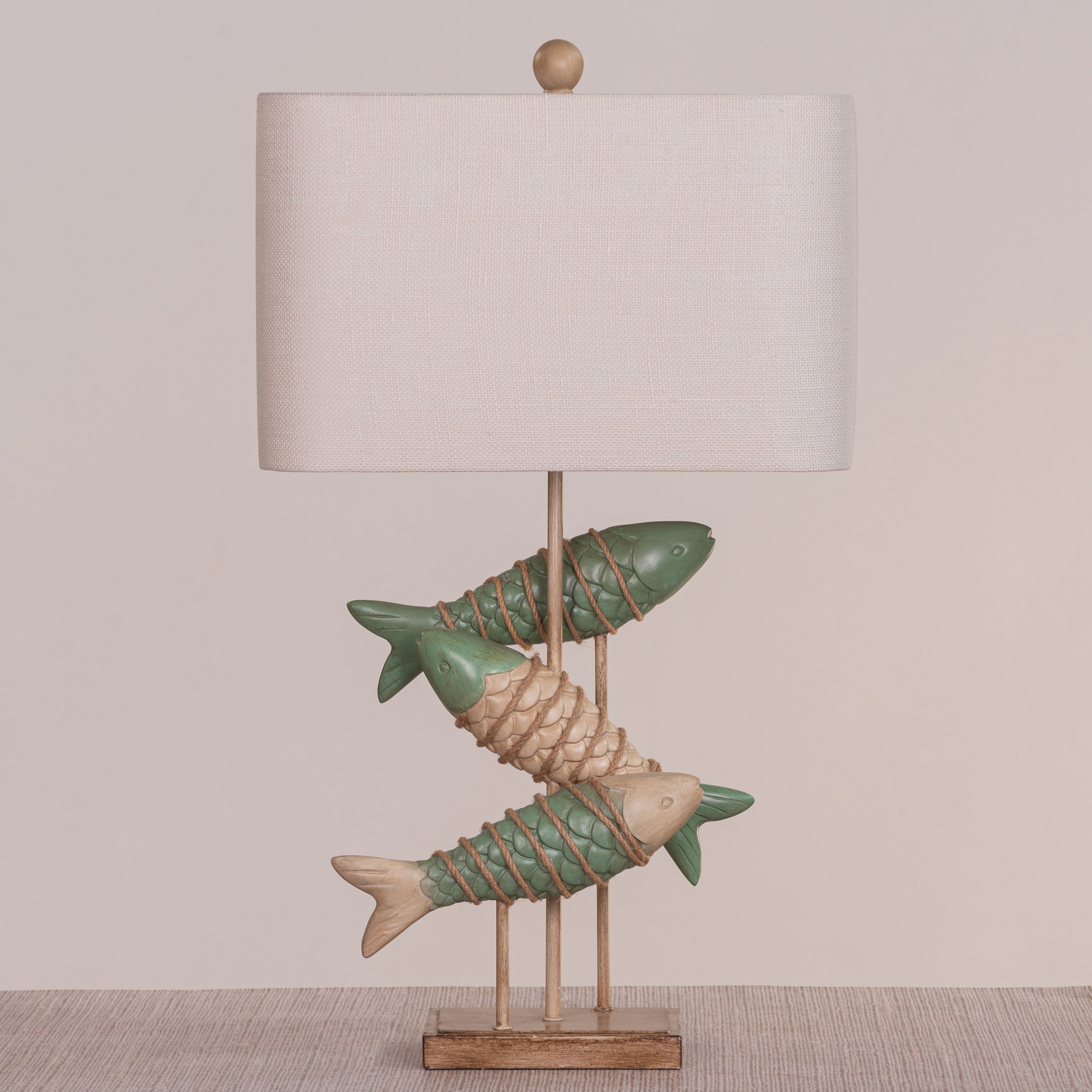 Something Fishy (Green, Beige) Wooden Table Lamp