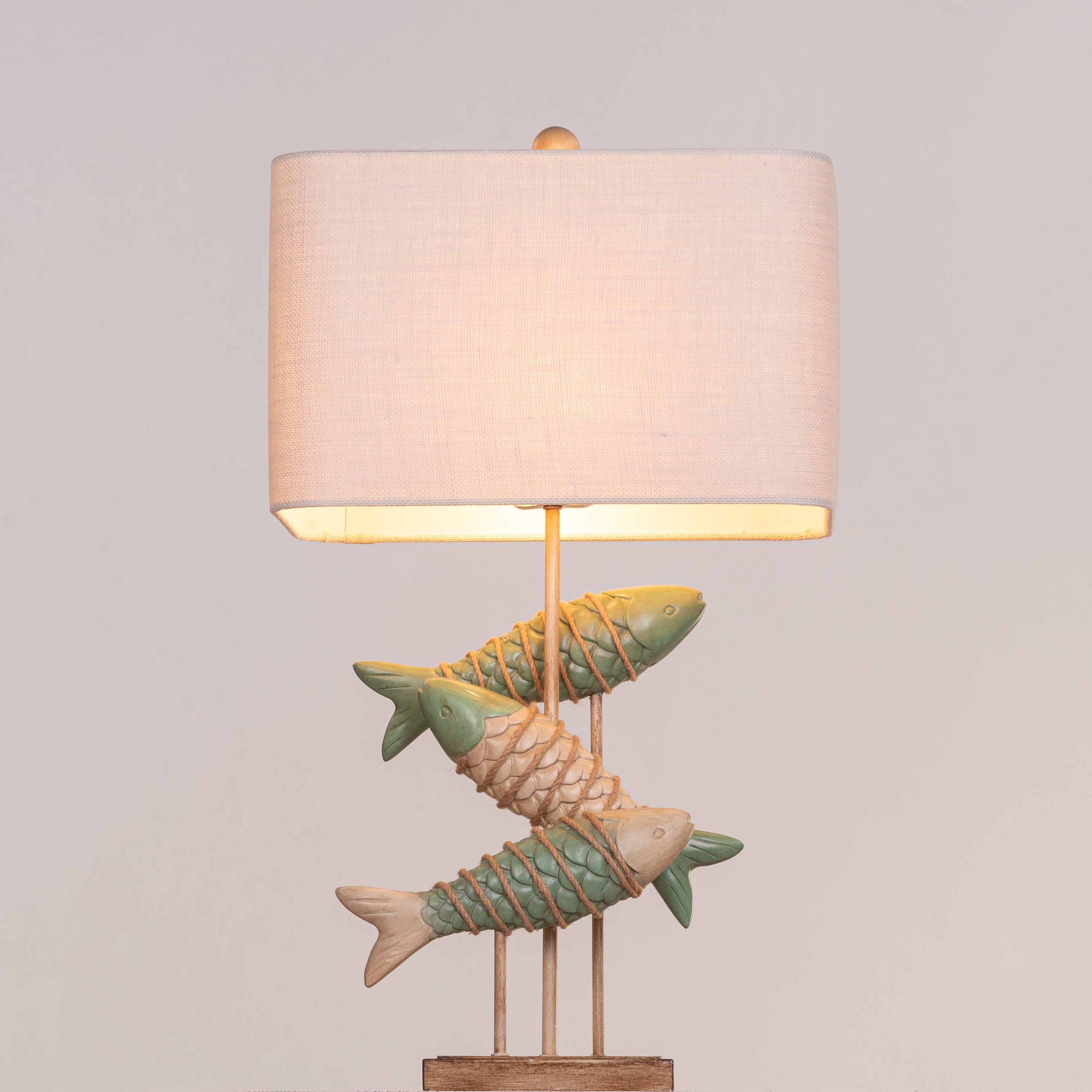 Something Fishy (Green, Beige) Wooden Table Lamp