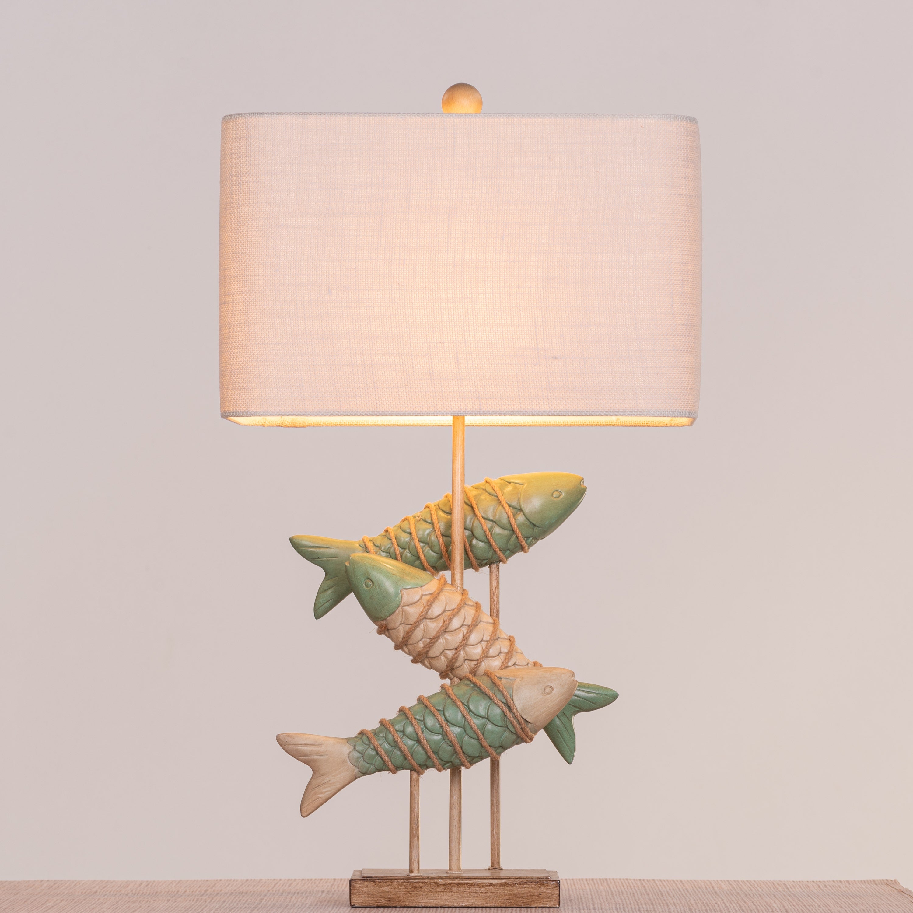 Something Fishy (Green, Beige) Wooden Table Lamp