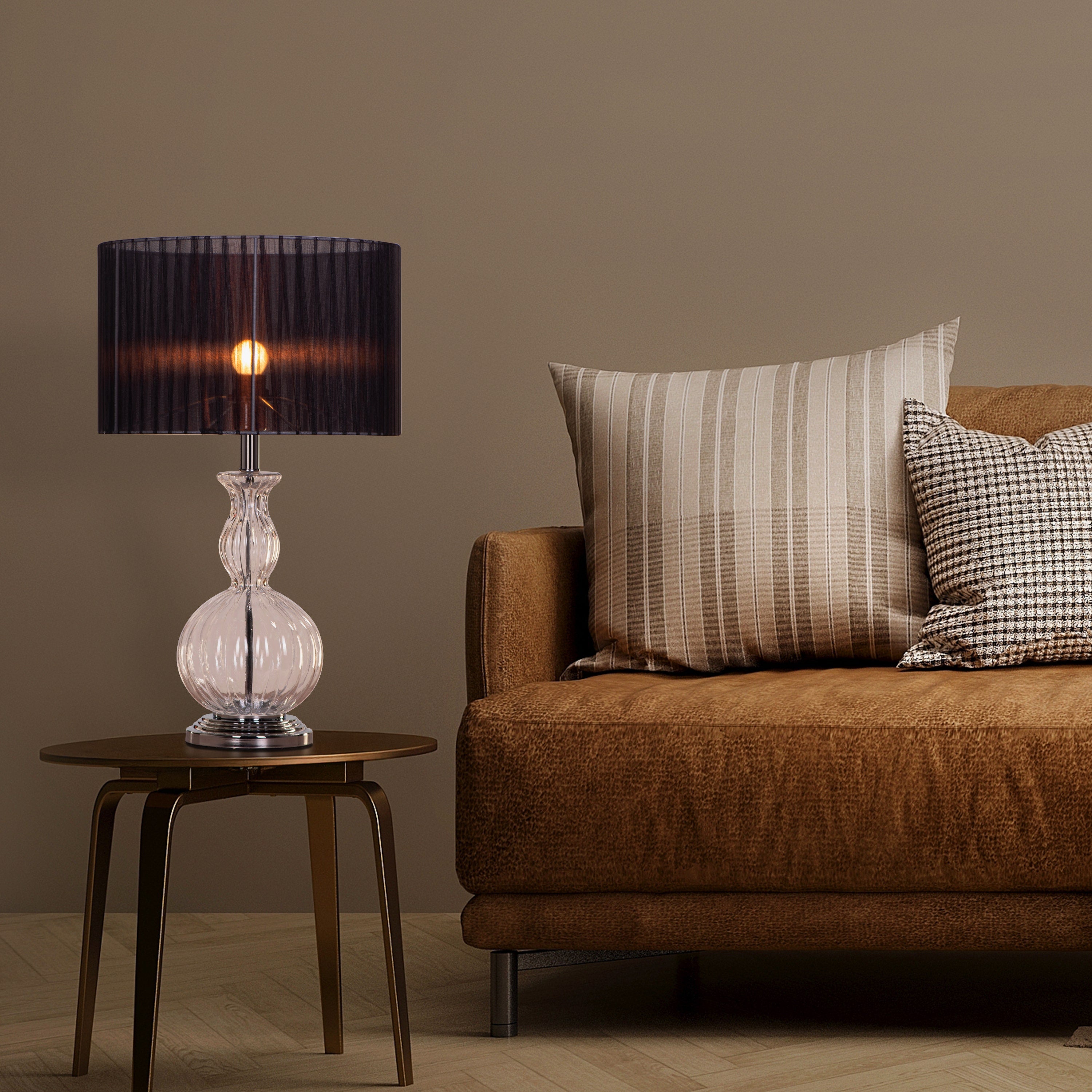 Like Never Before (Chrome, Black) Clear Glass Table Lamp