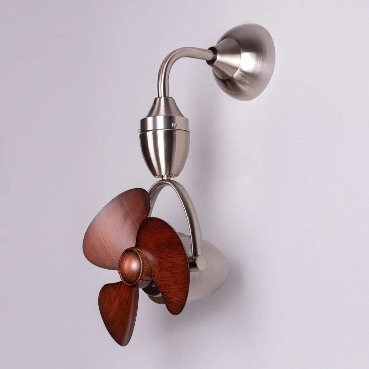 Canary Wharf (Oval Blade, 28 cm Span, Chrome Finish Metal Body, Teak Wood Finish ABS Blades) Ceiling/Wall Fan