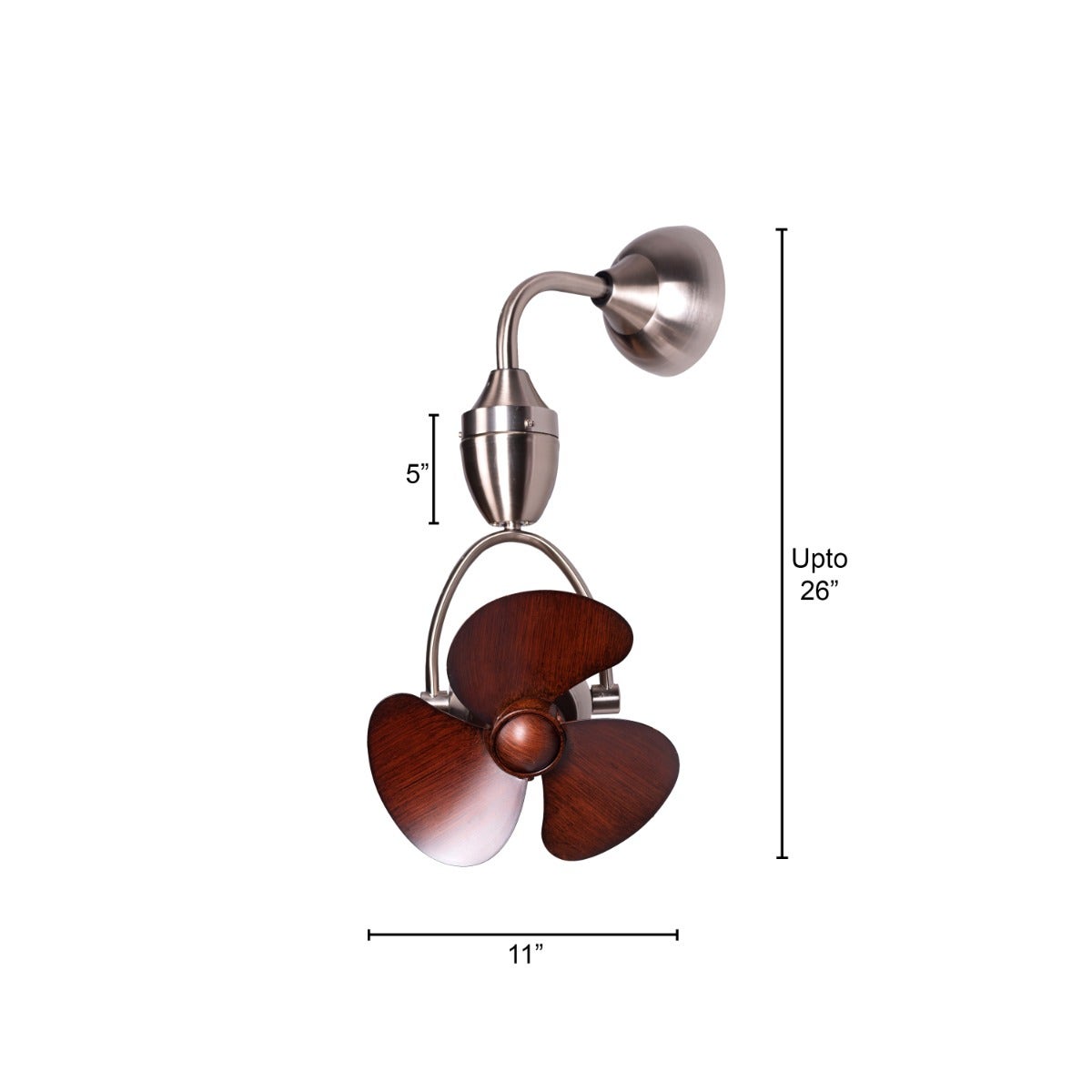 Canary Wharf (Oval Blade, 28 cm Span, Chrome Finish Metal Body, Teak Wood Finish ABS Blades) Ceiling/Wall Fan