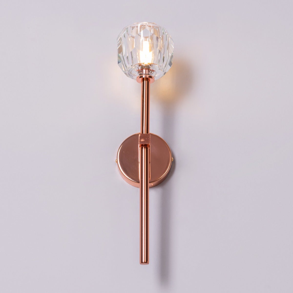 White Diamond (Long Stem, Rose Gold, Single Head) Crystal Wall Light