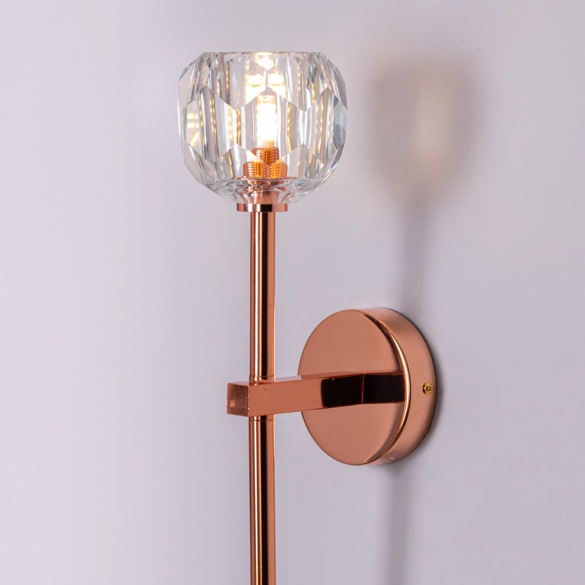 White Diamond (Long Stem, Rose Gold, Single Head) Crystal Wall Light