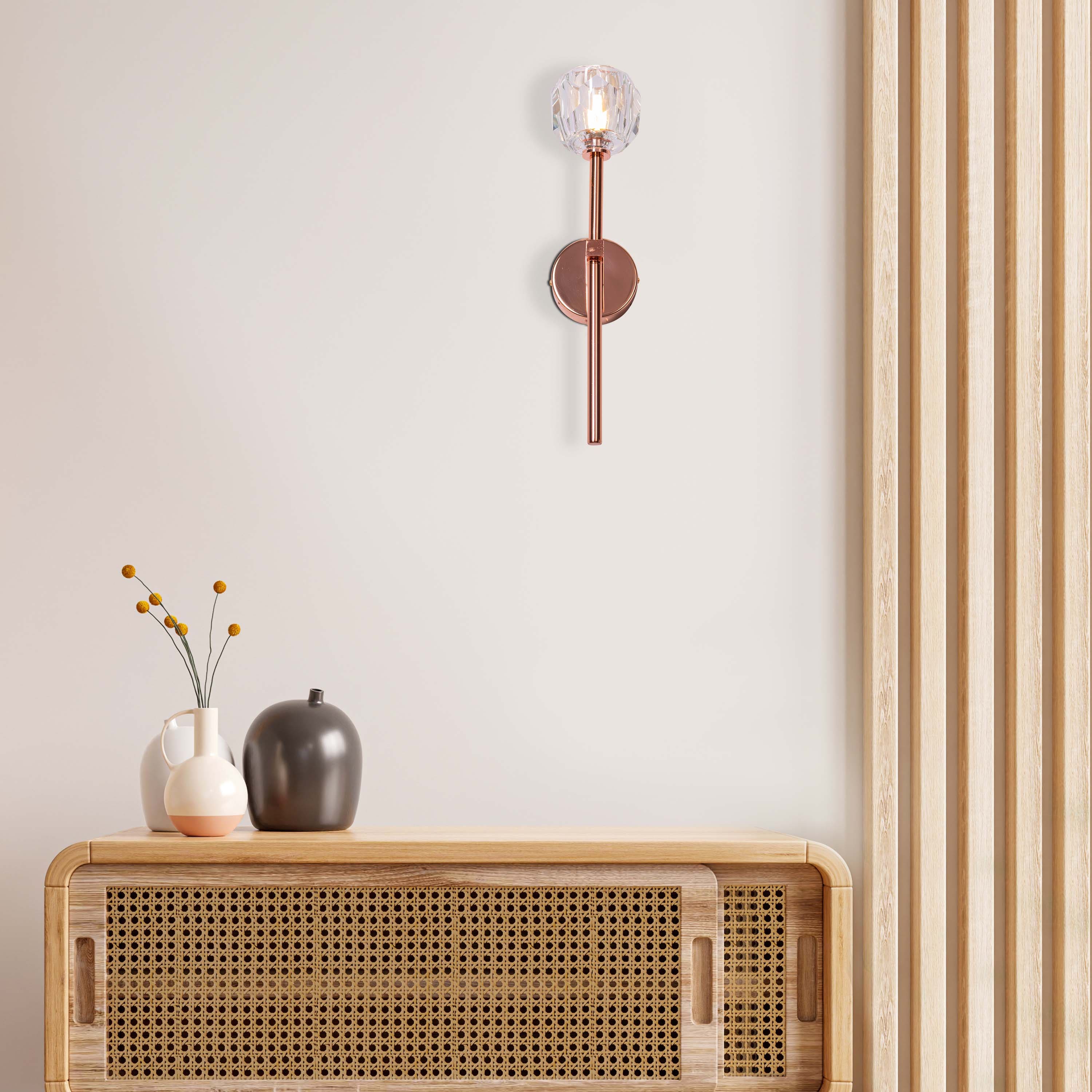 White Diamond (Long Stem, Rose Gold, Single Head) Crystal Wall Light