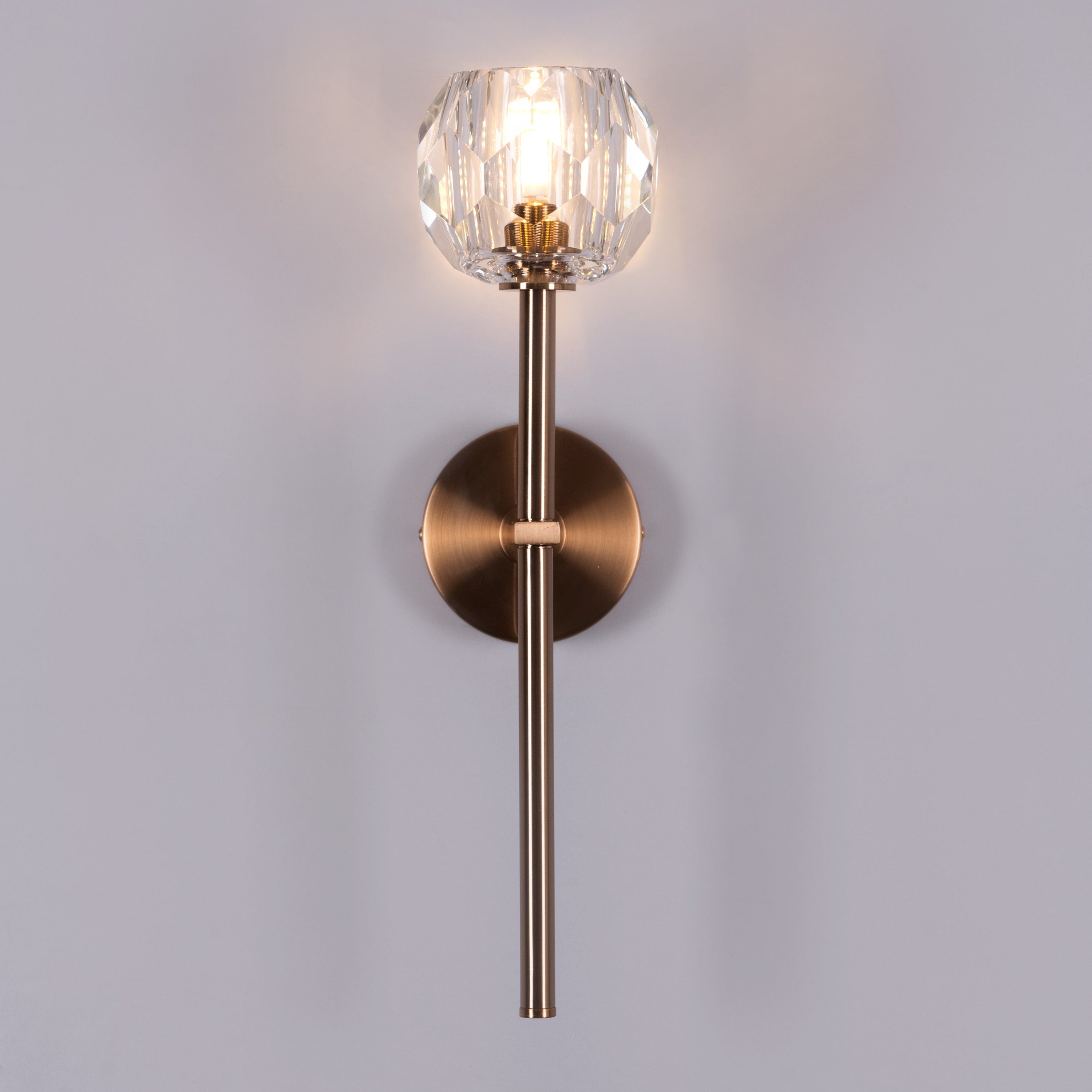 White Diamond (Long Stem, Gold, Single Head) Crystal Wall Light