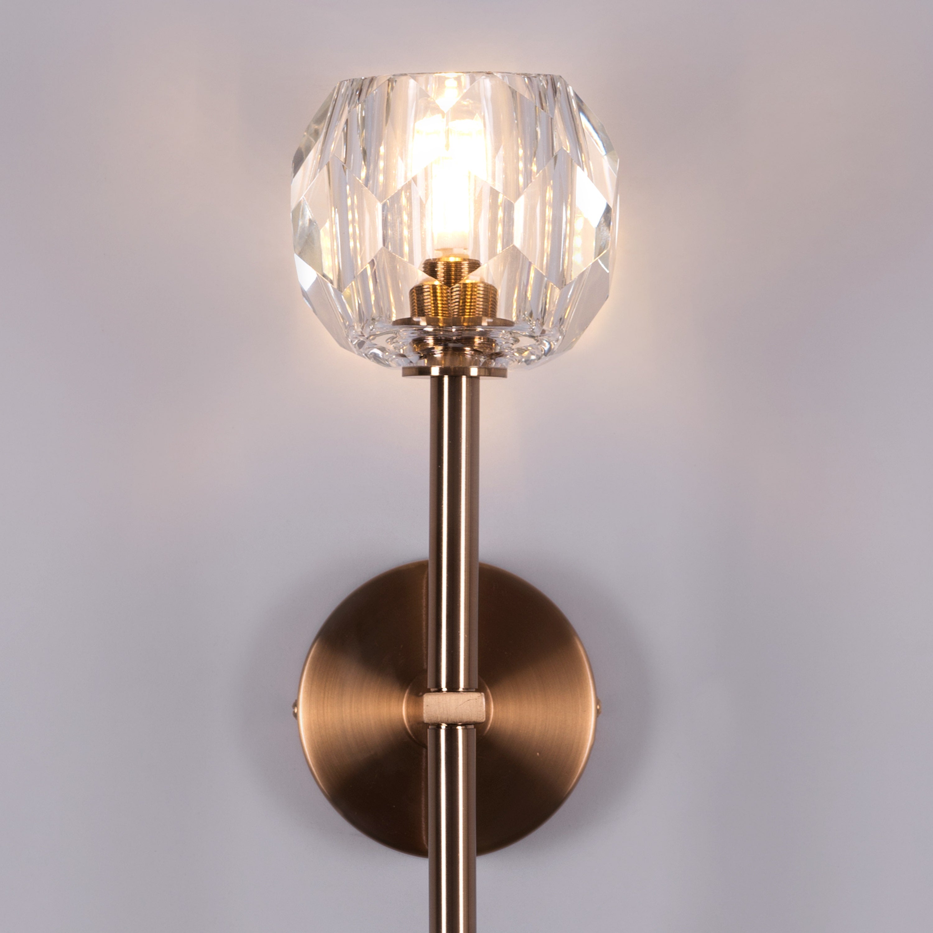 White Diamond (Long Stem, Gold, Single Head) Crystal Wall Light