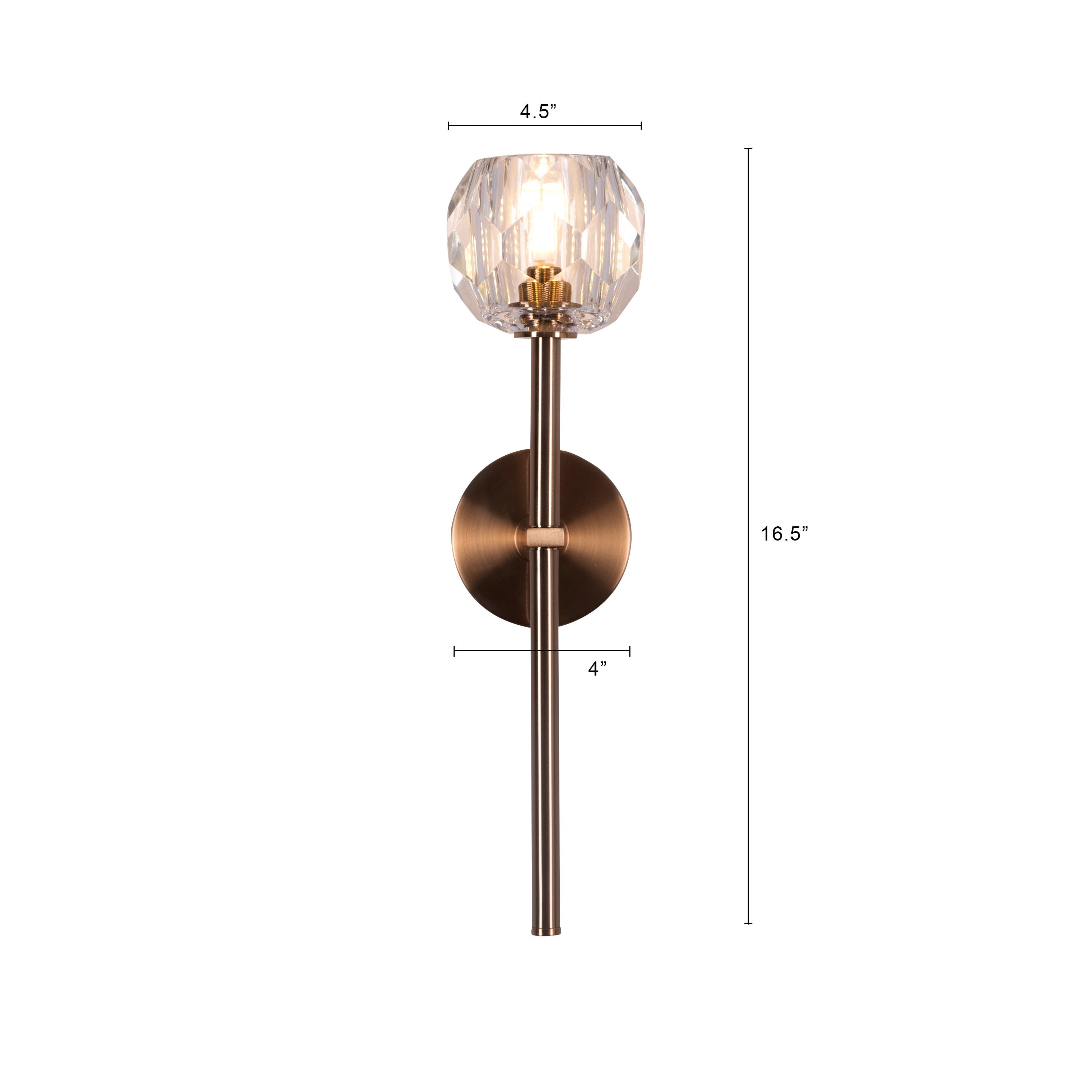 White Diamond (Long Stem, Gold, Single Head) Crystal Wall Light