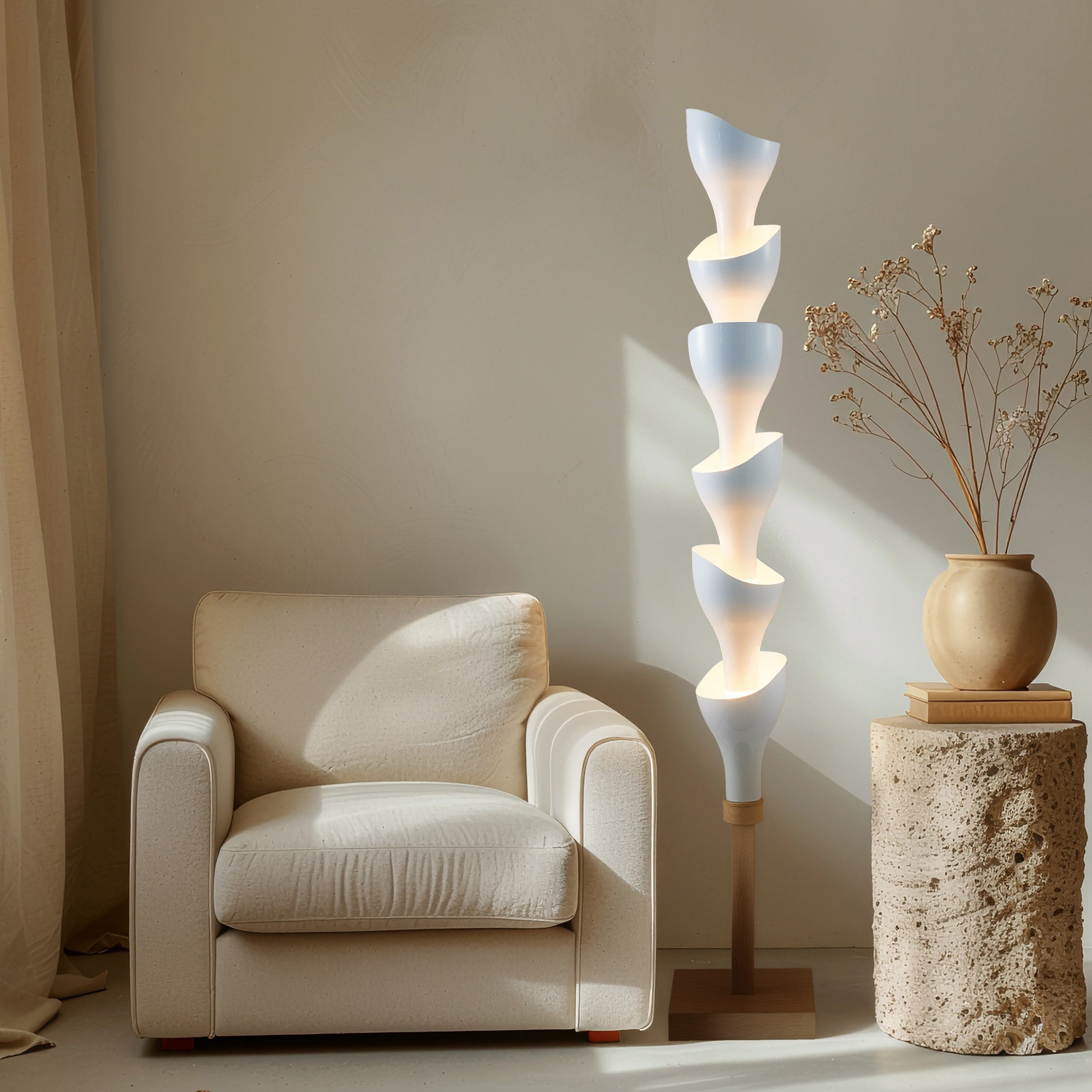 Snow Cone (Wood/White) Floor Lamp