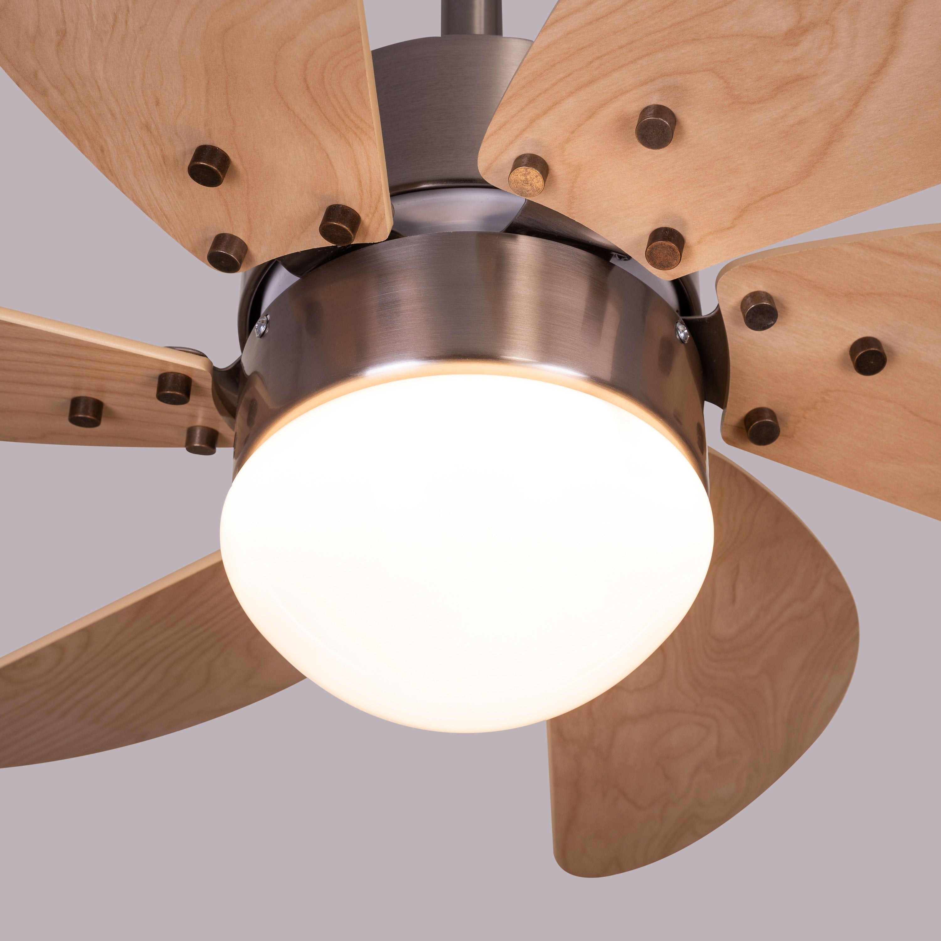 Casablanca (76 cm Span, Chrome Finish Metal Body, Maple Finish MDF Blades) Dimmable LED With Remote Control Ceiling Fan