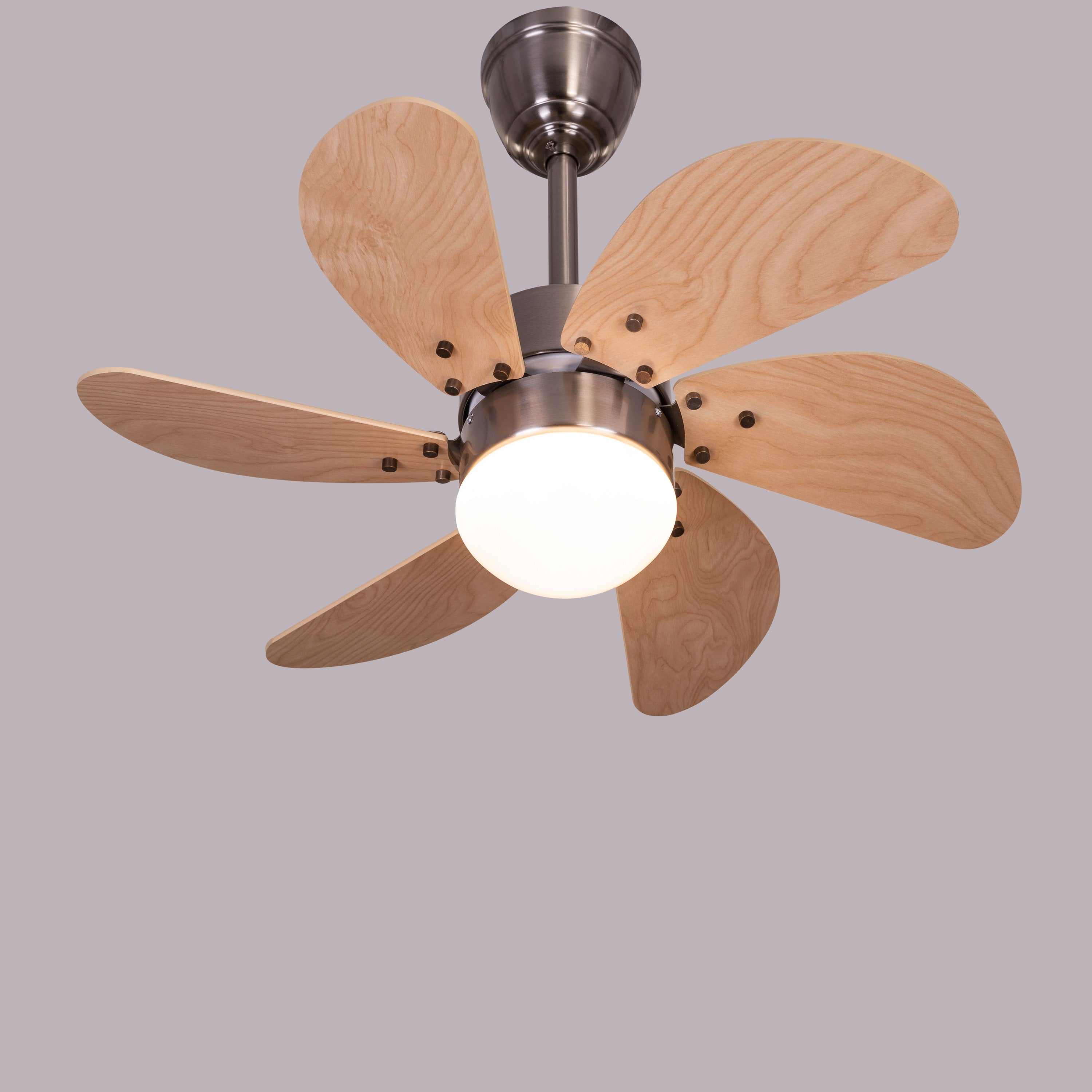 Casablanca (76 cm Span, Chrome Finish Metal Body, Maple Finish MDF Blades) Dimmable LED With Remote Control Ceiling Fan