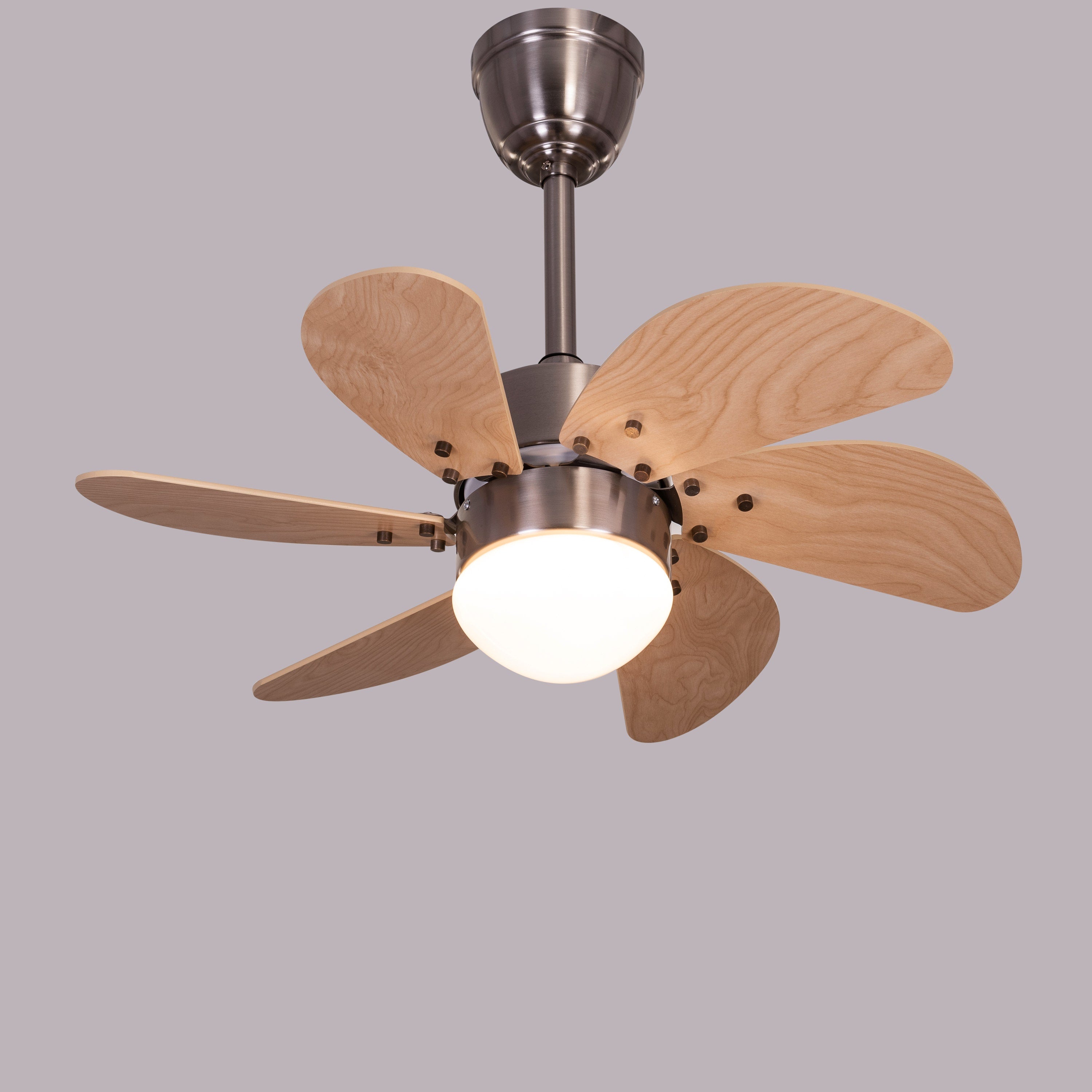 Casablanca (76 cm Span, Chrome Finish Metal Body, Maple Finish MDF Blades) Dimmable LED With Remote Control Ceiling Fan