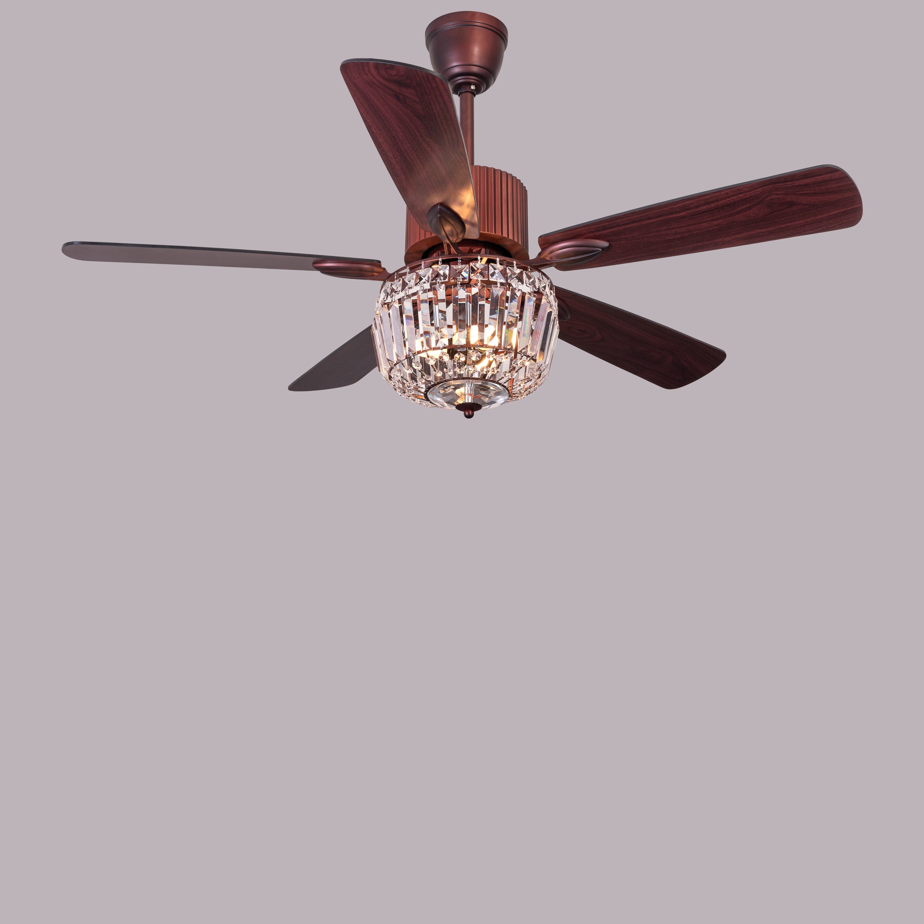 Encrusted (132 cm Span, Mahogany Color Metal Body, Mahogany Finish MDF Blades) Crystal Chandelier Ceiling Fan