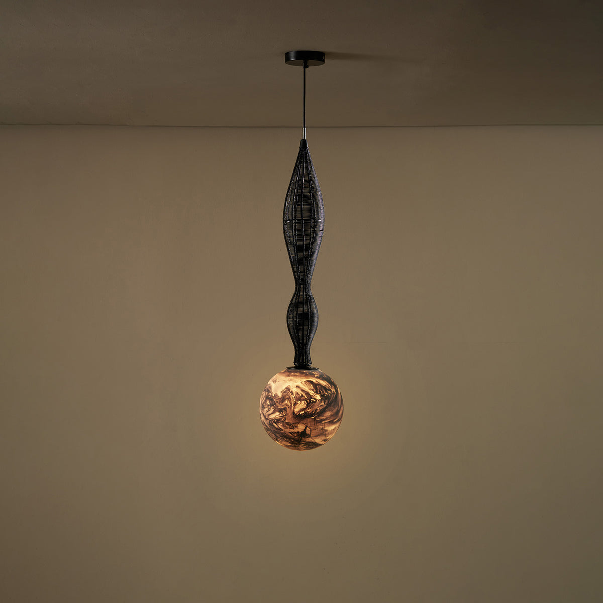 Luminous Totem (Small, Black) Pendant Light Handmade By Yaahvi